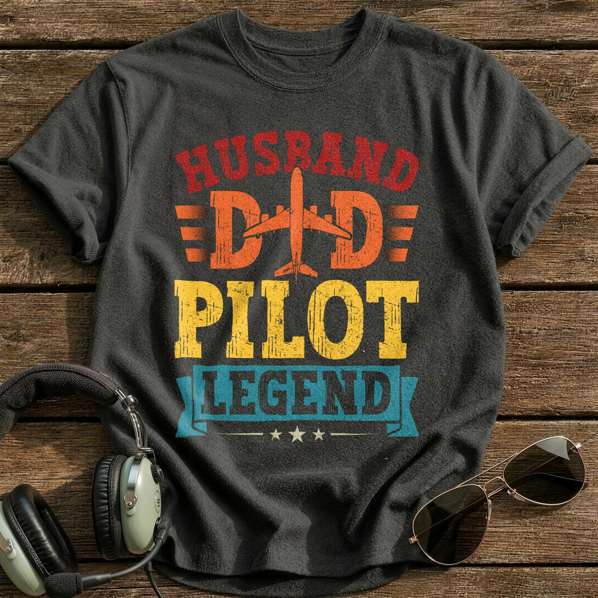Husband Dad Pilot Legend T-Shirt - Charcoal