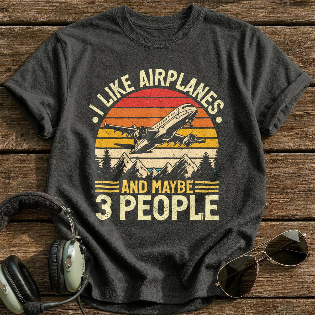 I Like Airplanes And Maybe 3 People T-Shirt - Charcoal