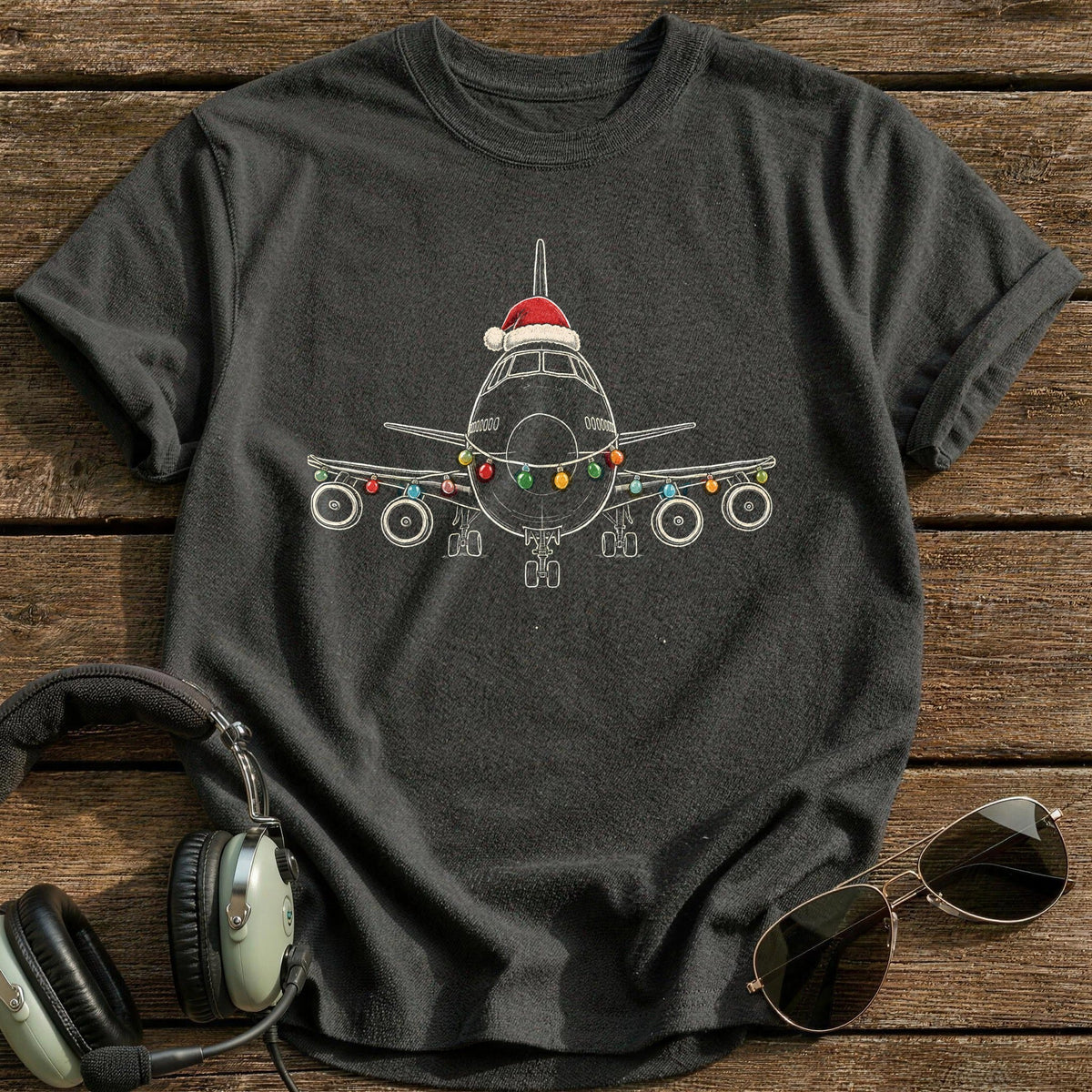 Jumbo Jet Christmas Lights 27 Kids T-Shirt - Charcoal