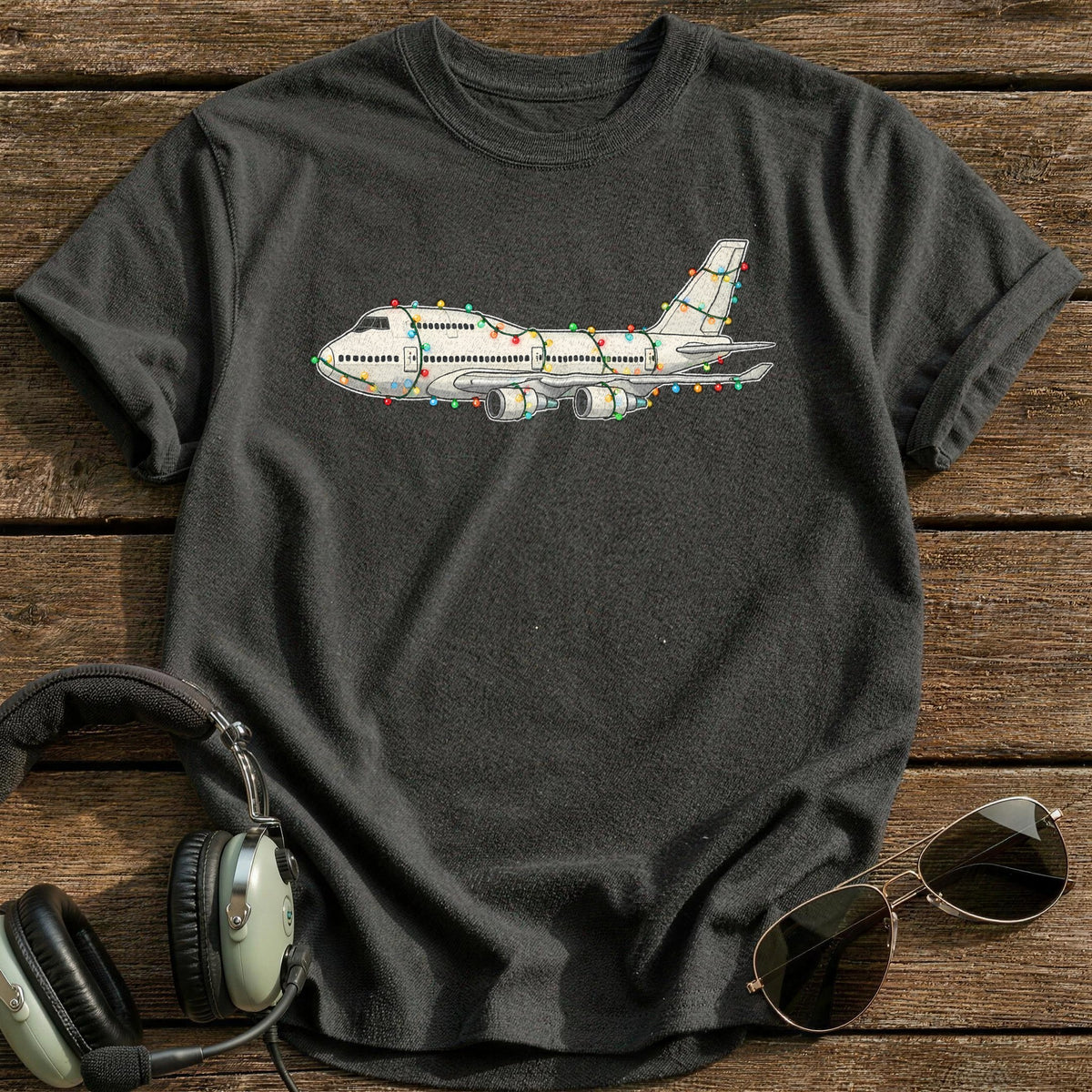 Jumbo Jet Christmas Lights 45 T-Shirt - Charcoal