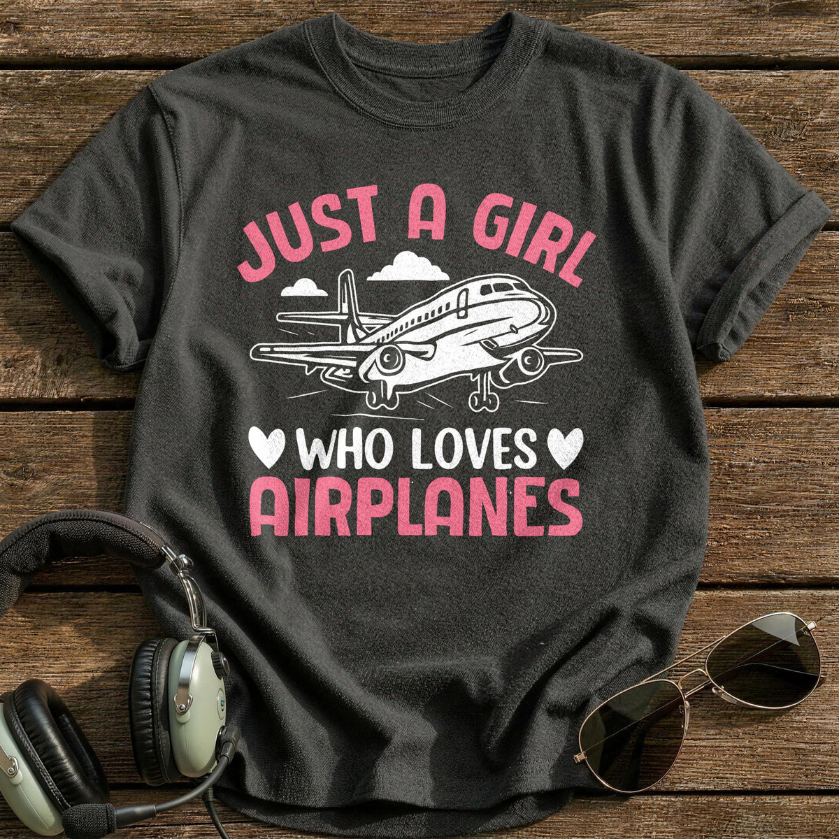 Just A Girl Who Loves Airplanes T-Shirt - Charcoal