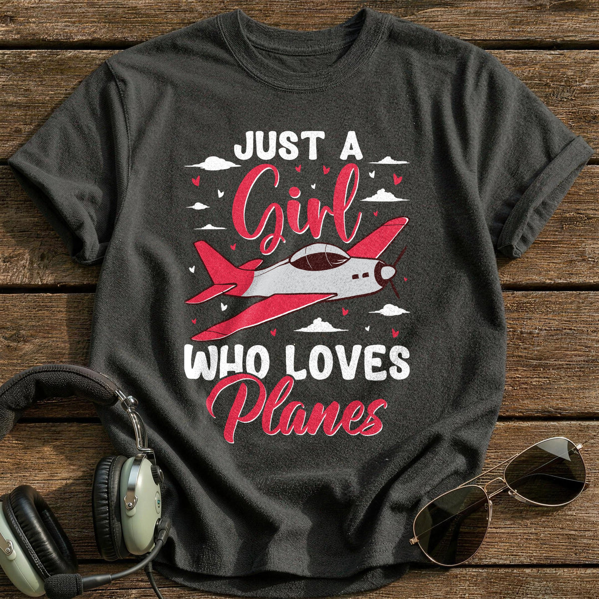 Just A Girl Who Loves Planes T-Shirt - Charcoal