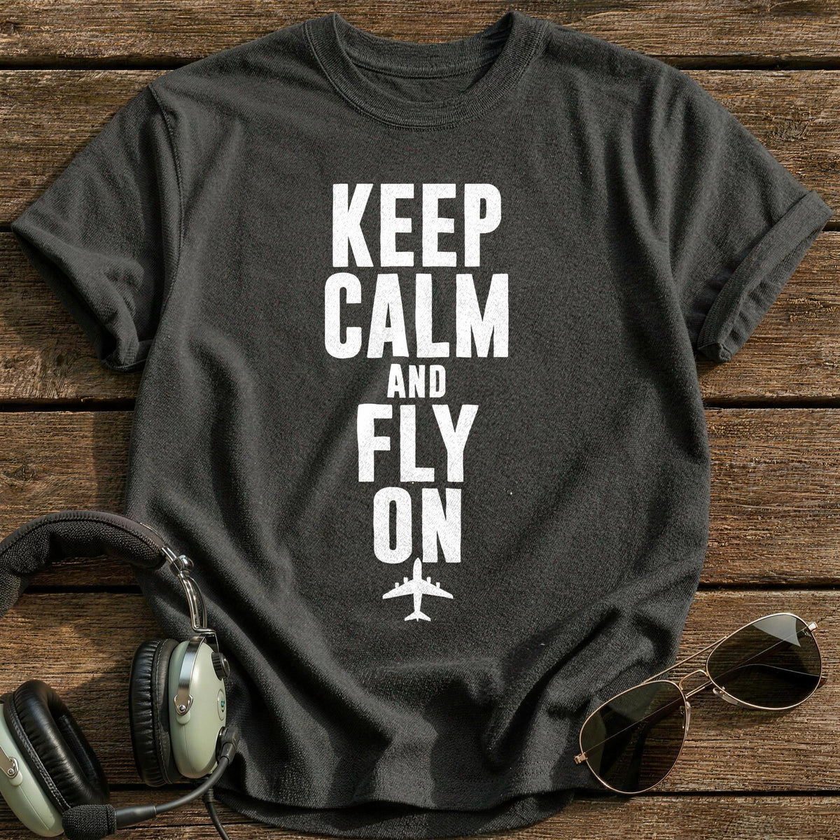 Keep Calm Fly On 72 T-Shirt - Charcoal