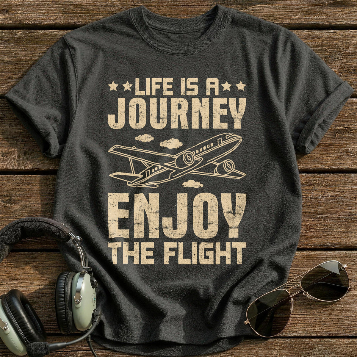 Life Is A Journey Enjoy The Flight T-Shirt - Charcoal