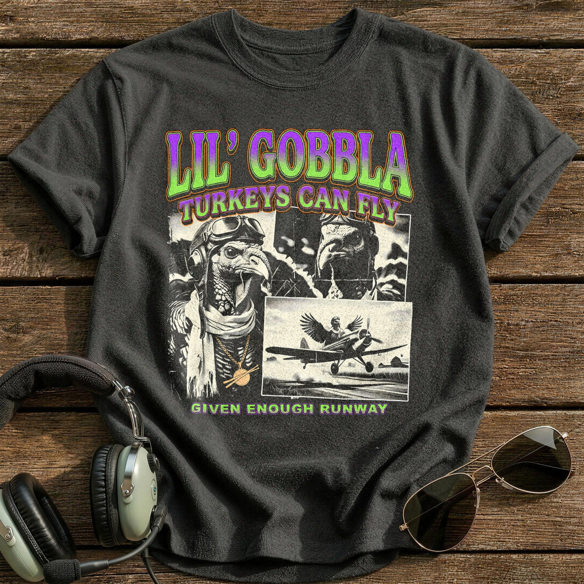 Lil' Gobbla Turkeys Can Fly 15 T-Shirt - Charcoal