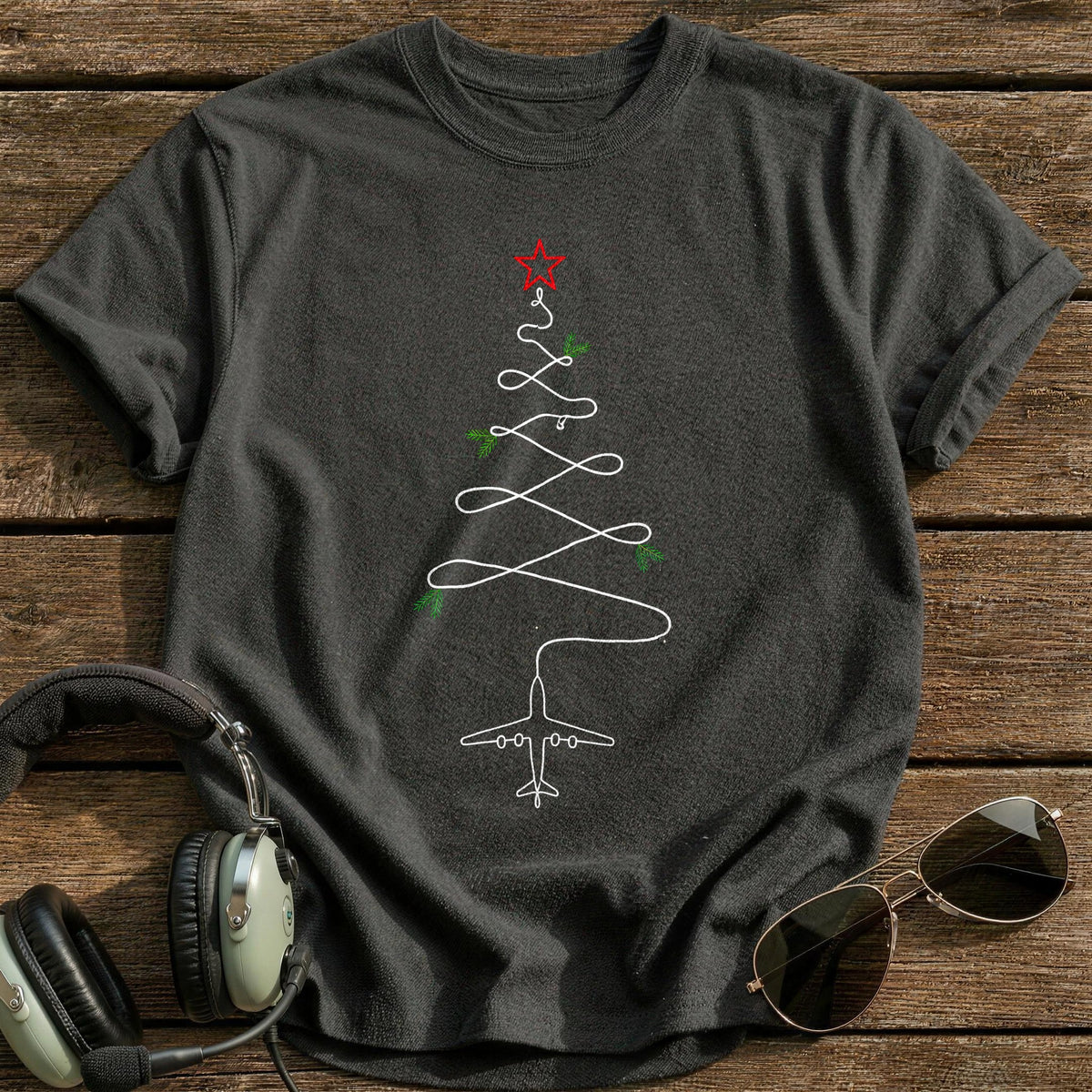 Minimal Line Plane Tree 82 T-Shirt - Charcoal