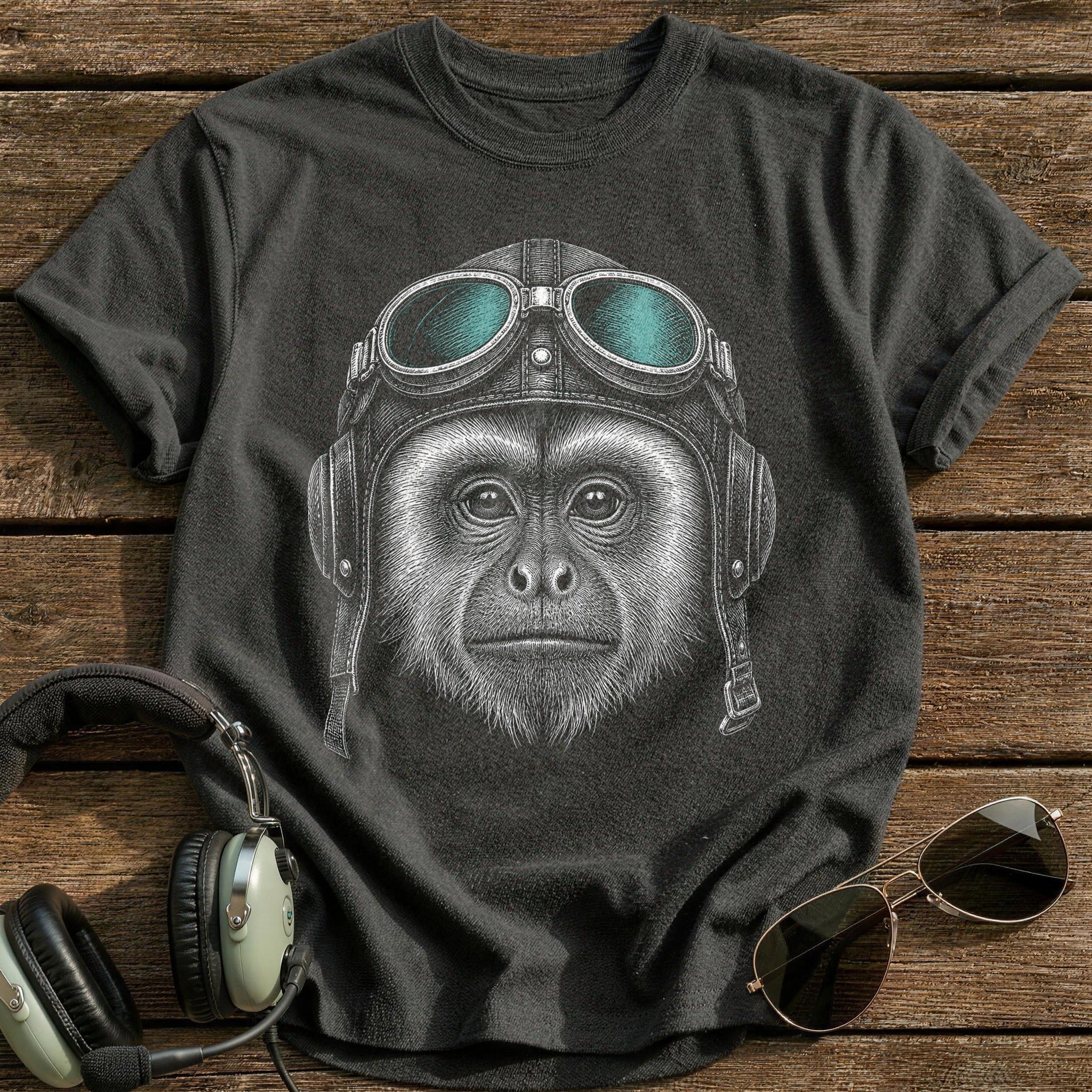 Monkey Aviator (Soft Teal) T-Shirt - Charcoal