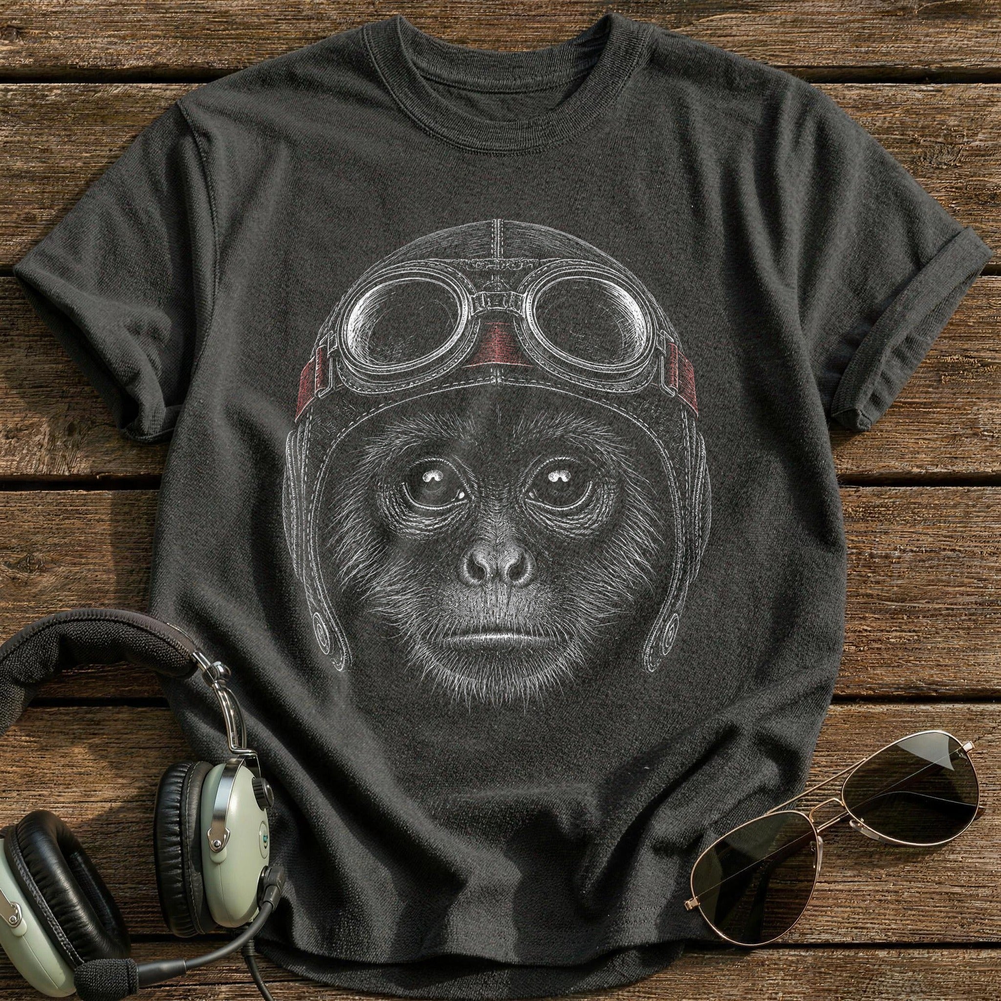 Monkey Pilot (Dusty Crimson) T-Shirt - Charcoal