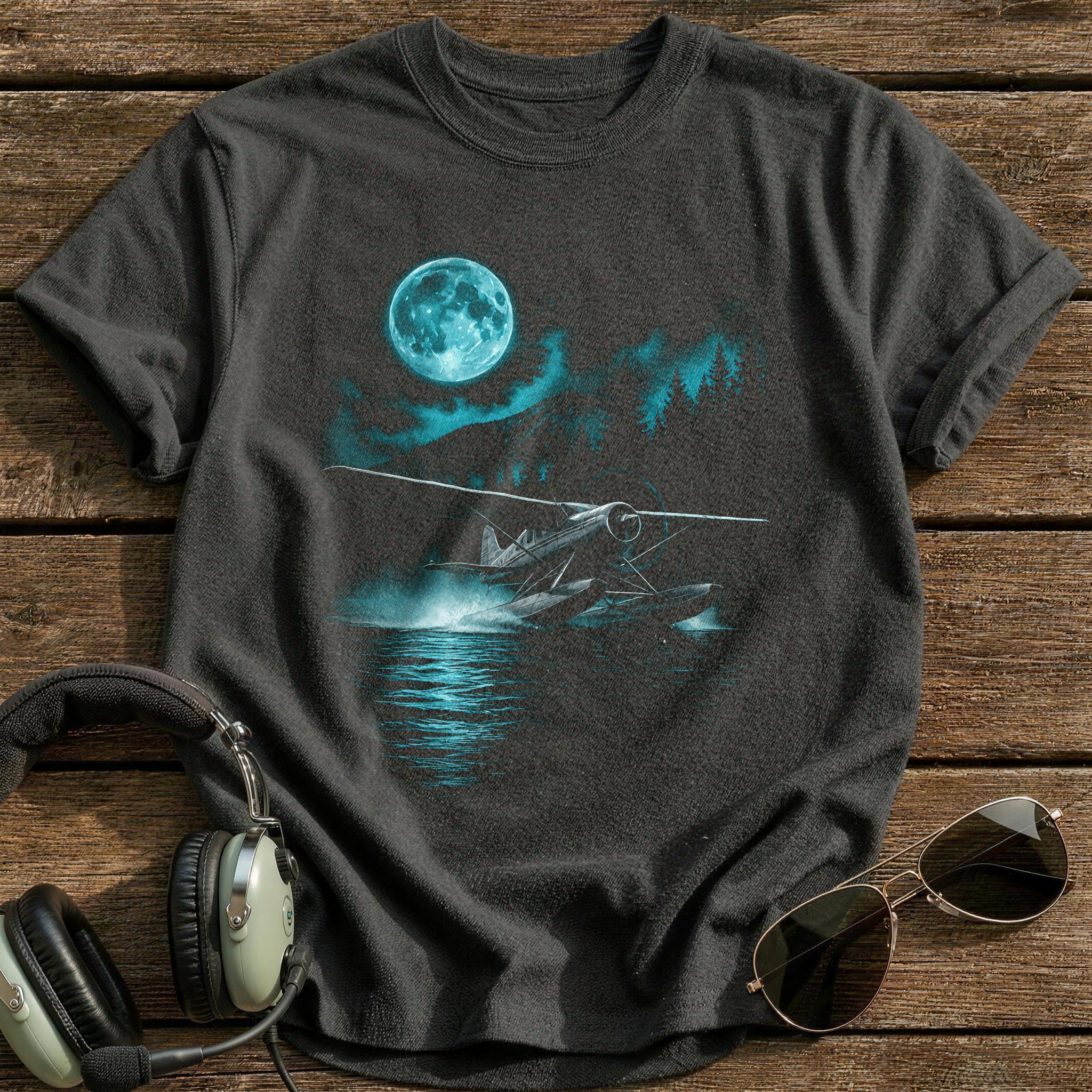 Moonlight Seaplane T-Shirt - Charcoal