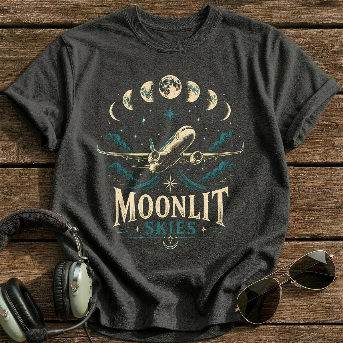 Moonlit Skies Celestial 39 T-Shirt - Charcoal