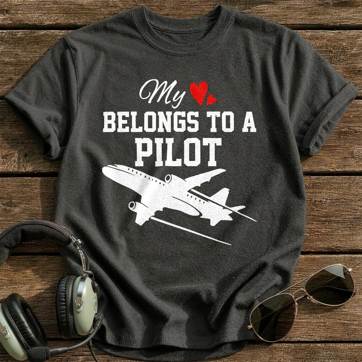 My Heart Belongs To A Pilot T-Shirt - Charcoal