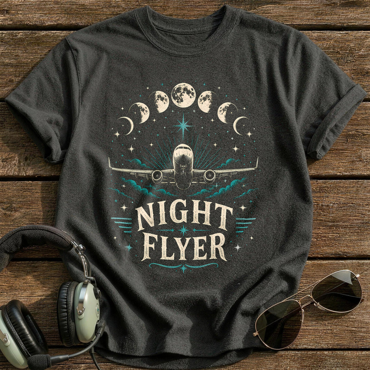 Night Flyer Moon 52 T-Shirt - Charcoal
