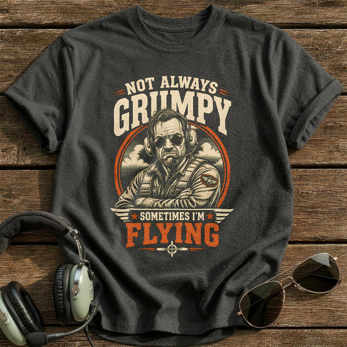 Not Grumpy Flying 90 T-Shirt - Charcoal