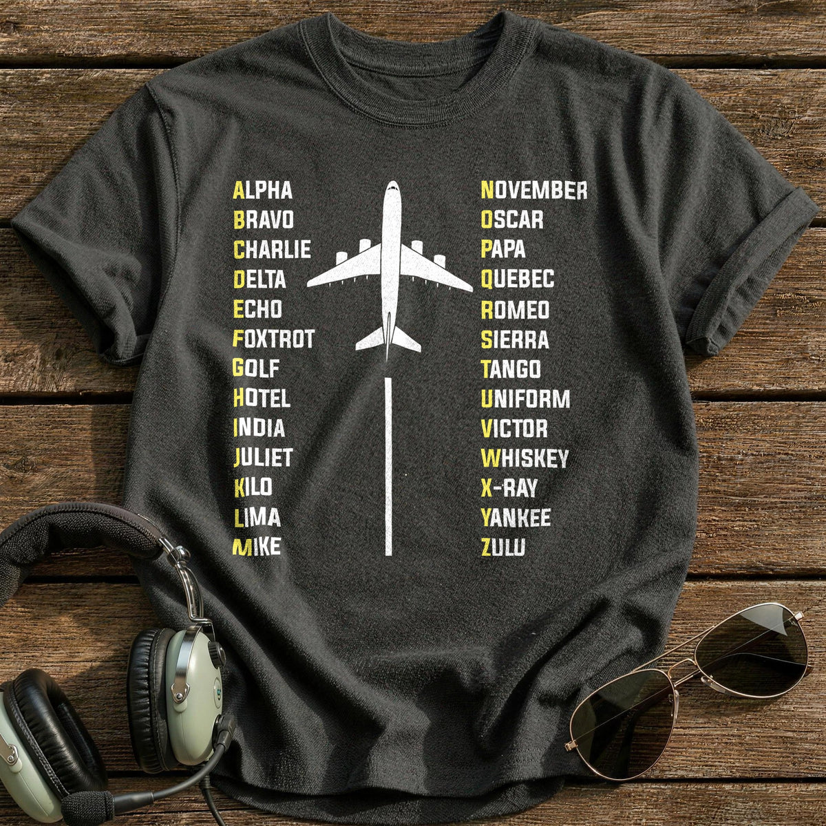 Phonetic Alphabet Airliner T-Shirt - Charcoal