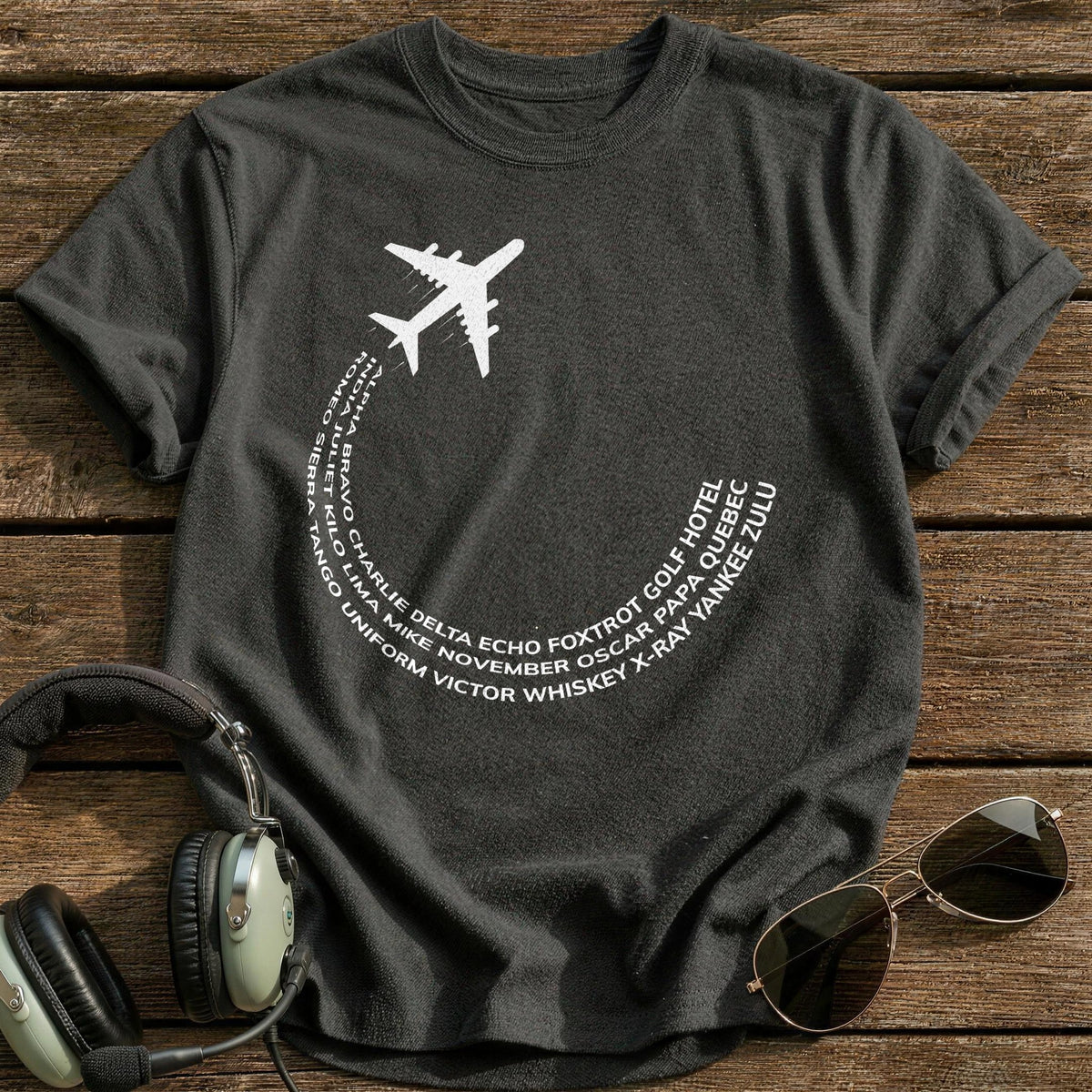 Phonetic Alphabet Flight Path T-Shirt - Charcoal
