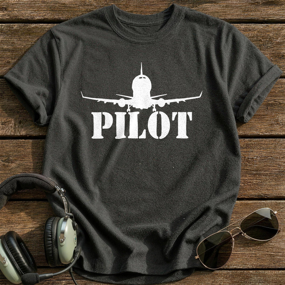 Pilot Airliner Silhouette T-Shirt - Charcoal