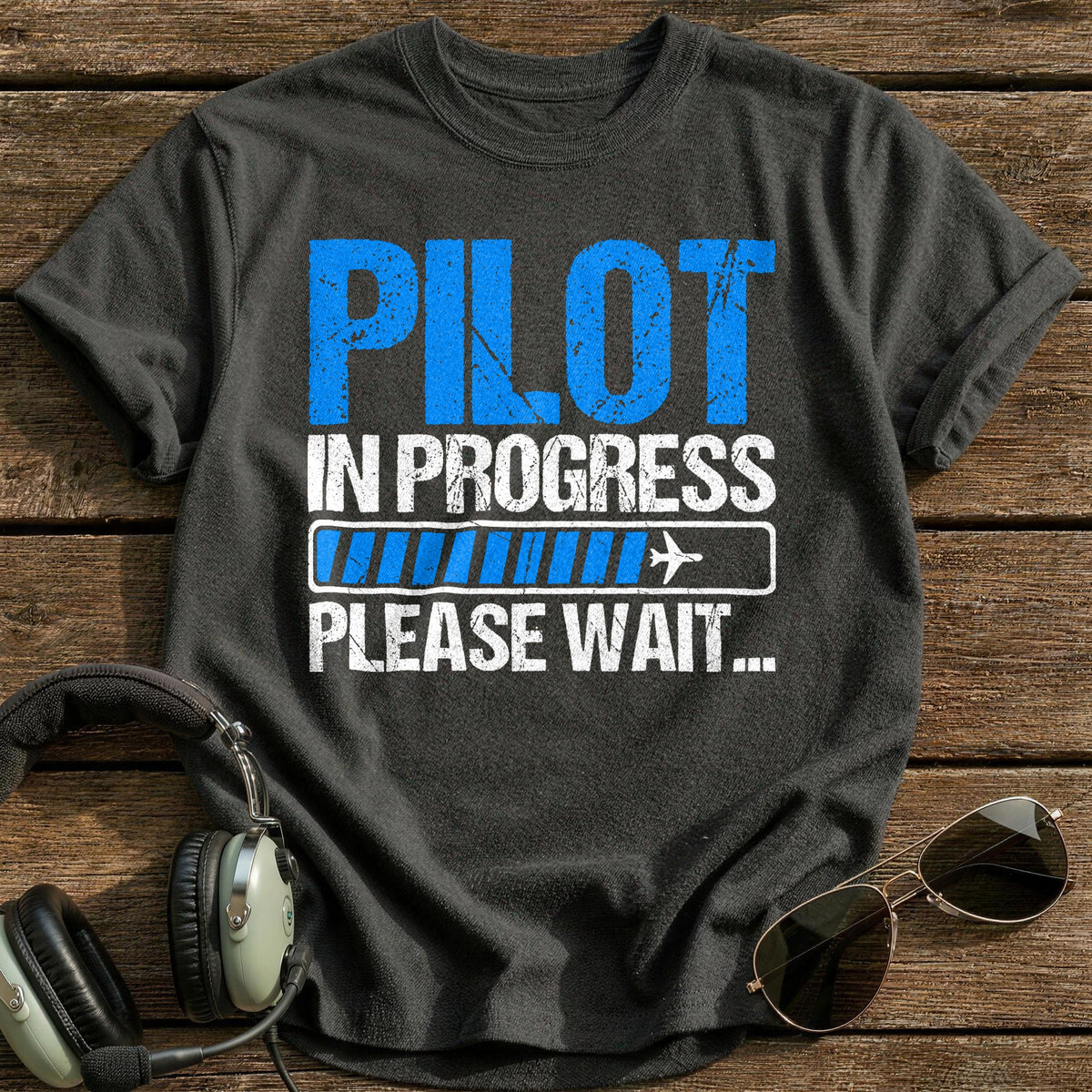 Pilot In Progress Please Wait T-Shirt - Charcoal