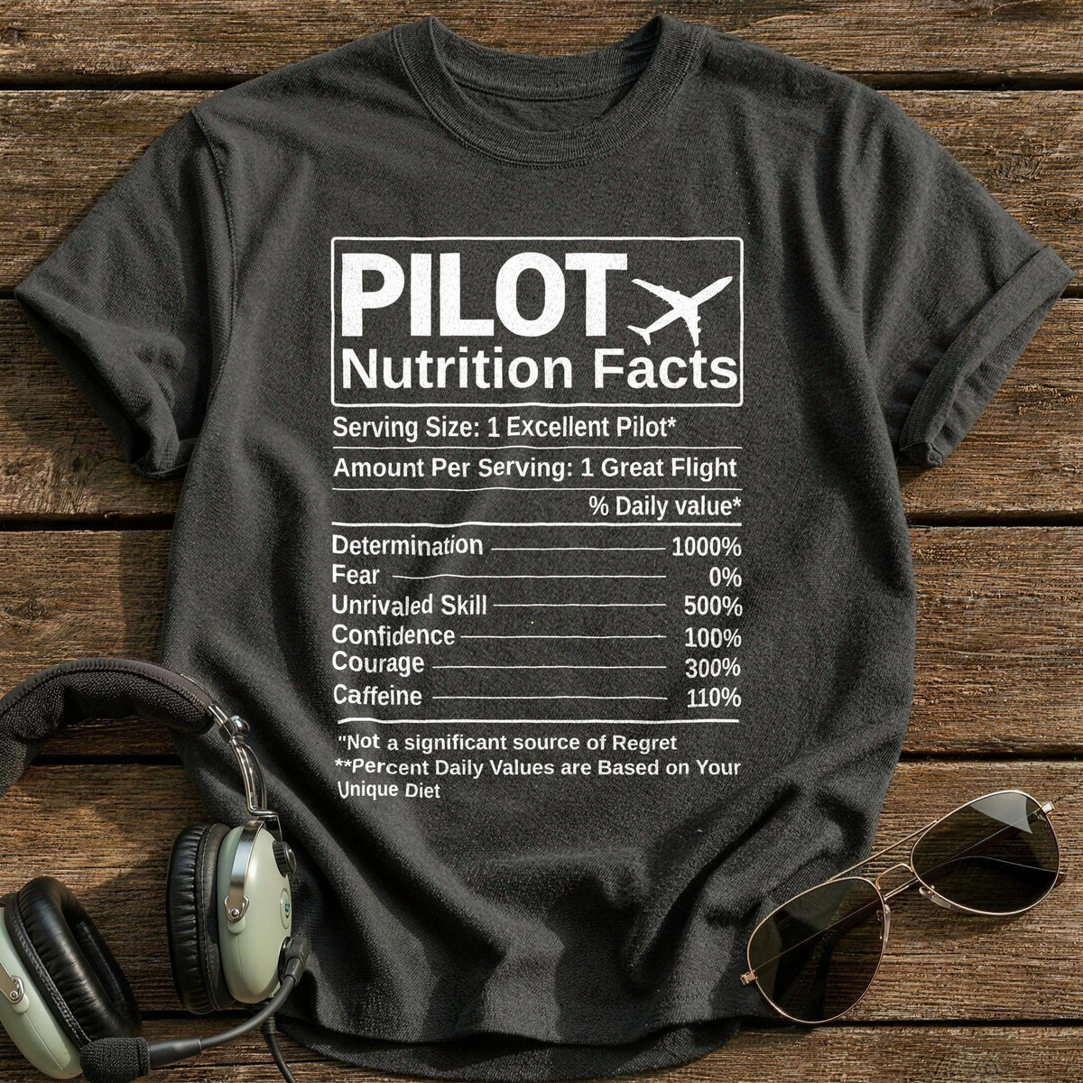 Pilot Nutrition Facts T-Shirt - Charcoal
