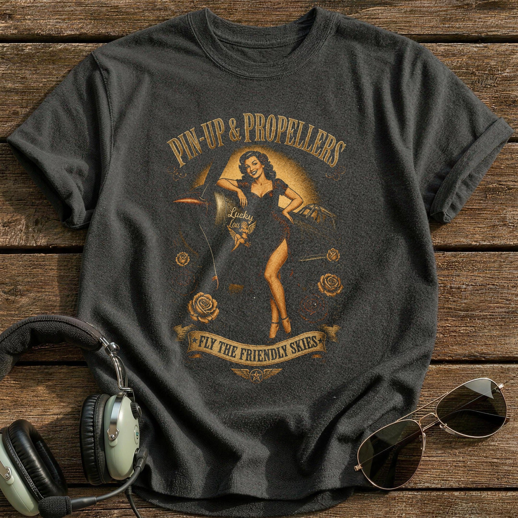 Pin-Up & Propellers T-Shirt - Charcoal