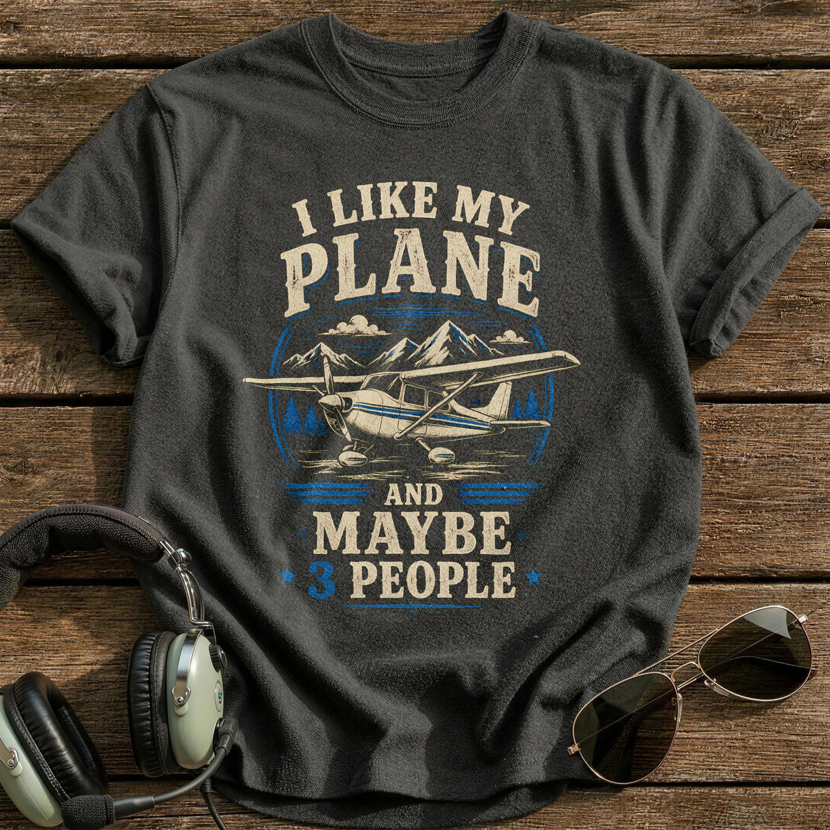 Plane And 3 People 49 T-Shirt - Charcoal