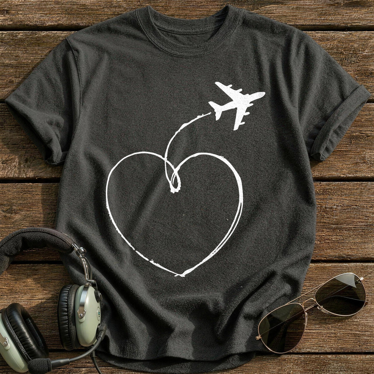 Plane Heart Contrail T-Shirt - Charcoal