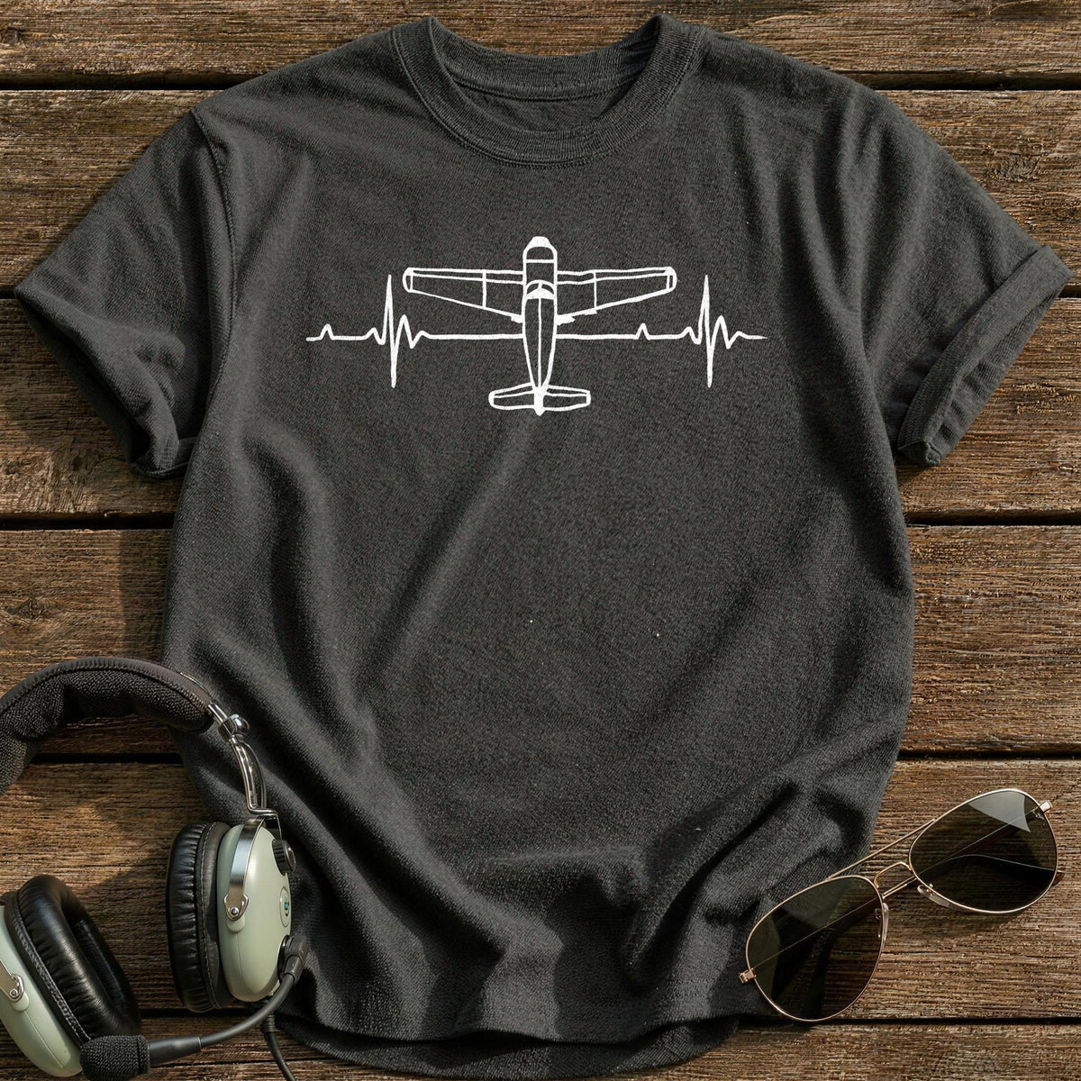 Plane Heartbeat T-Shirt - Charcoal