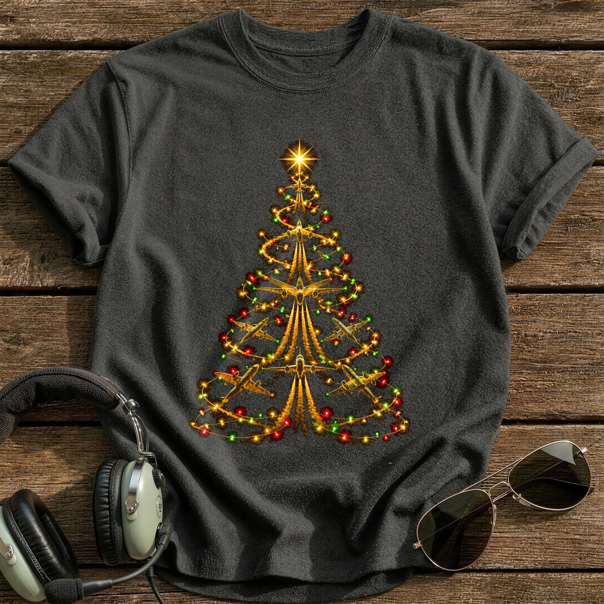 Plane Lights Tree 16 T-Shirt - Charcoal