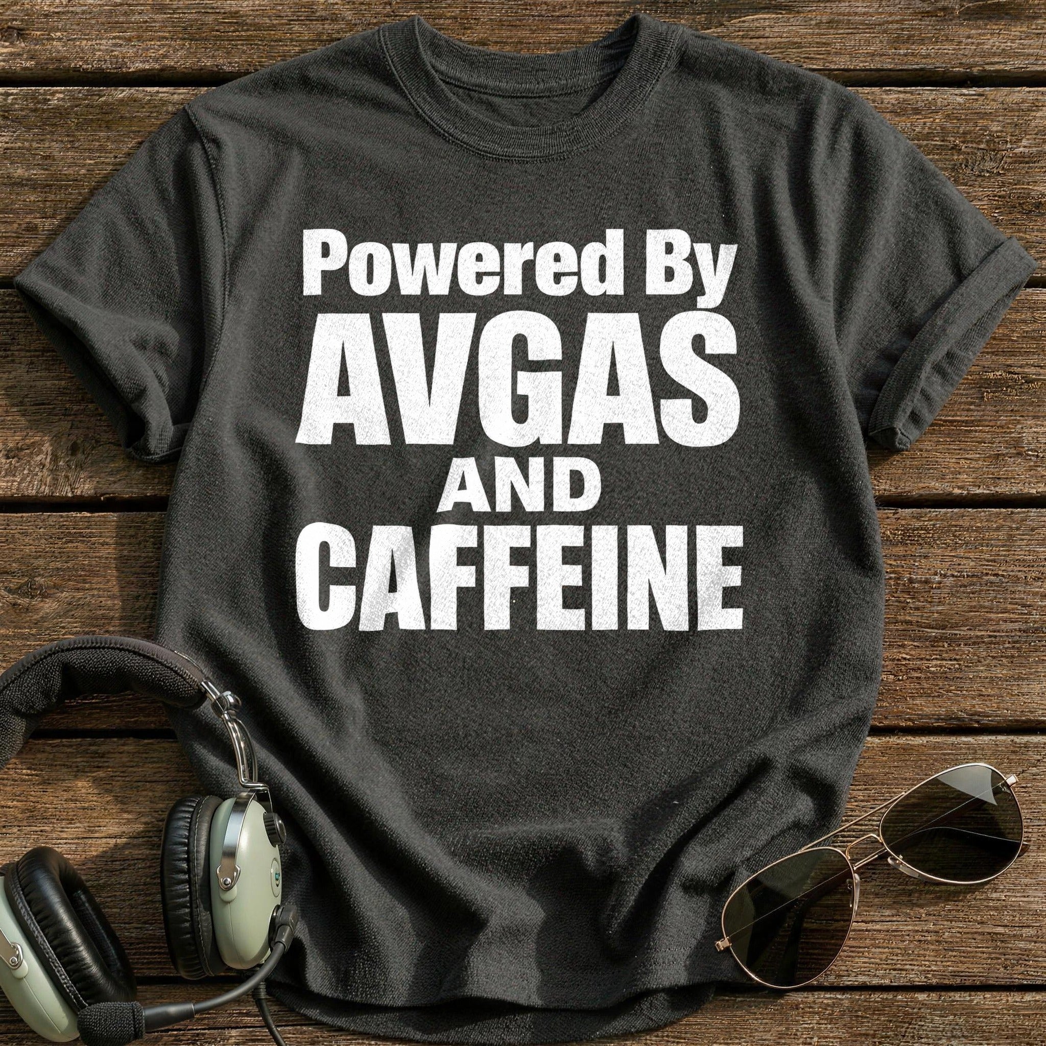 Powered By Avgas And Caffeine T-Shirt - Charcoal
