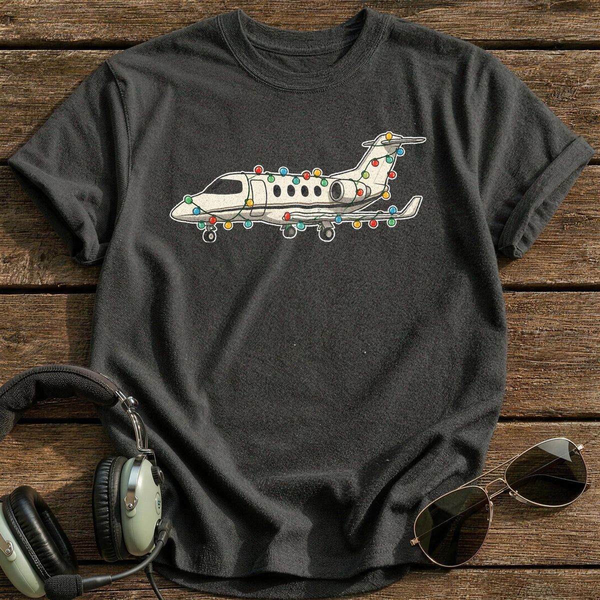 Private Jet Christmas Lights 18 T-Shirt - Charcoal