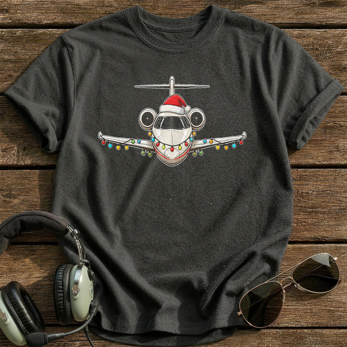 Private Jet Christmas Lights 30 T-Shirt - Charcoal
