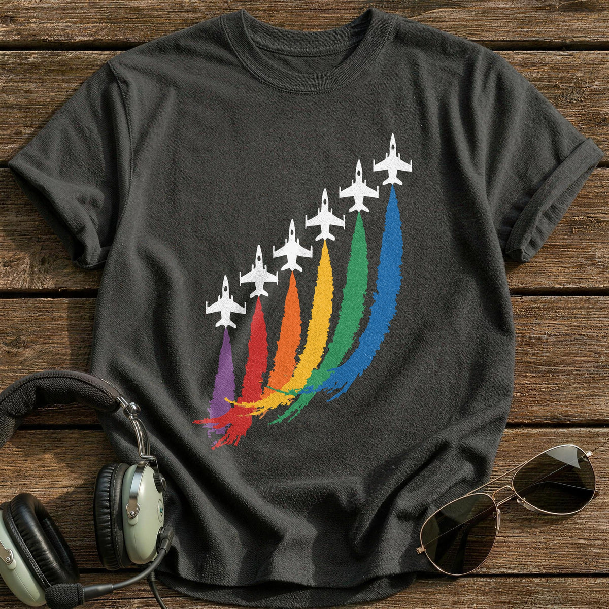 Rainbow Jet Formation T-Shirt - Charcoal