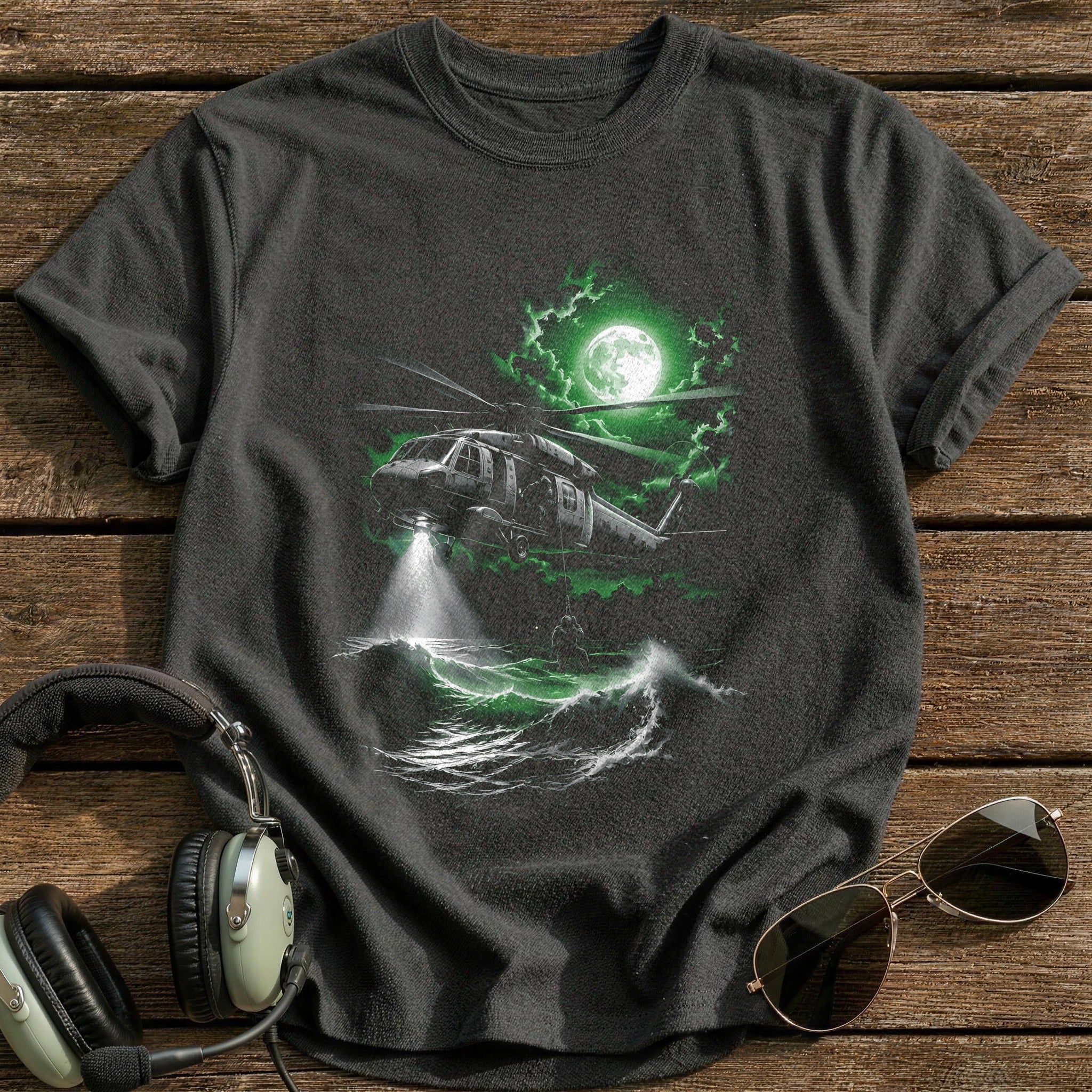 Rescue Helicopter Moon T-Shirt - Charcoal
