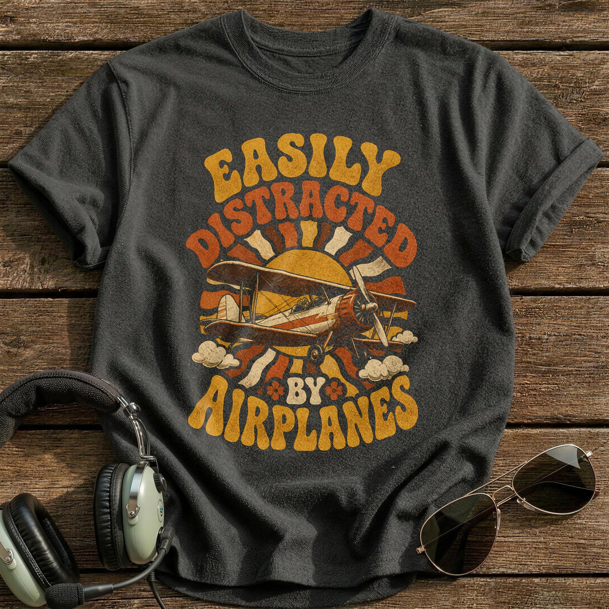 Retro 70s Biplane 19 - Charcoal