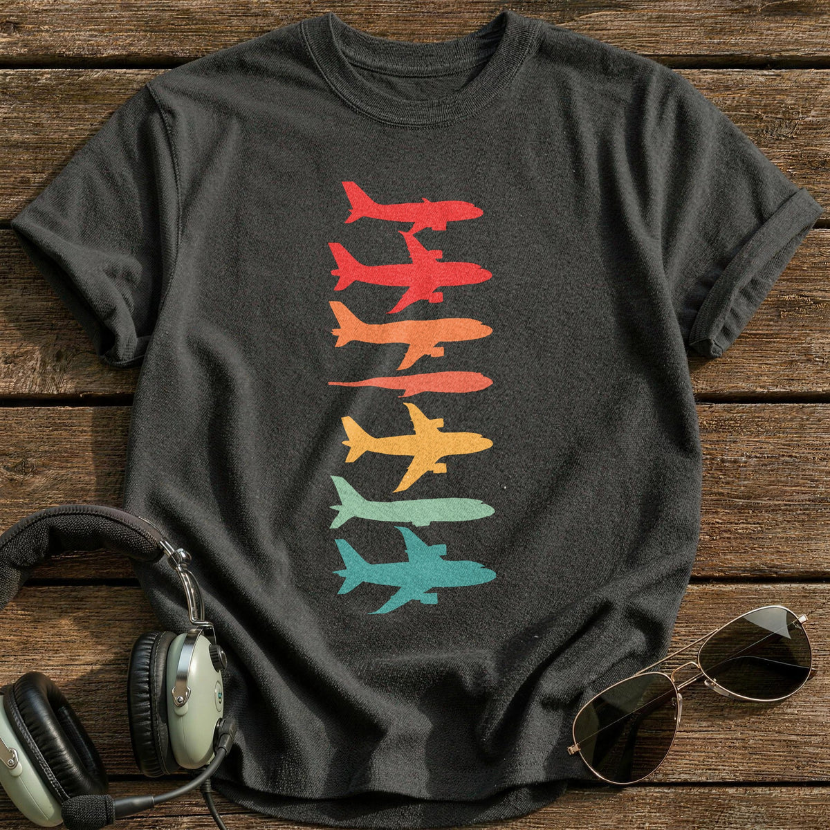 Retro Planes Stack T-Shirt - Charcoal