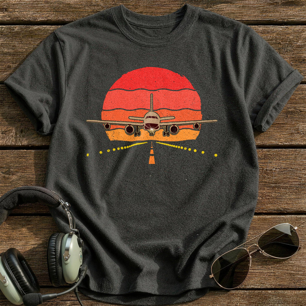 Runway Sunset Approach T-Shirt - Charcoal