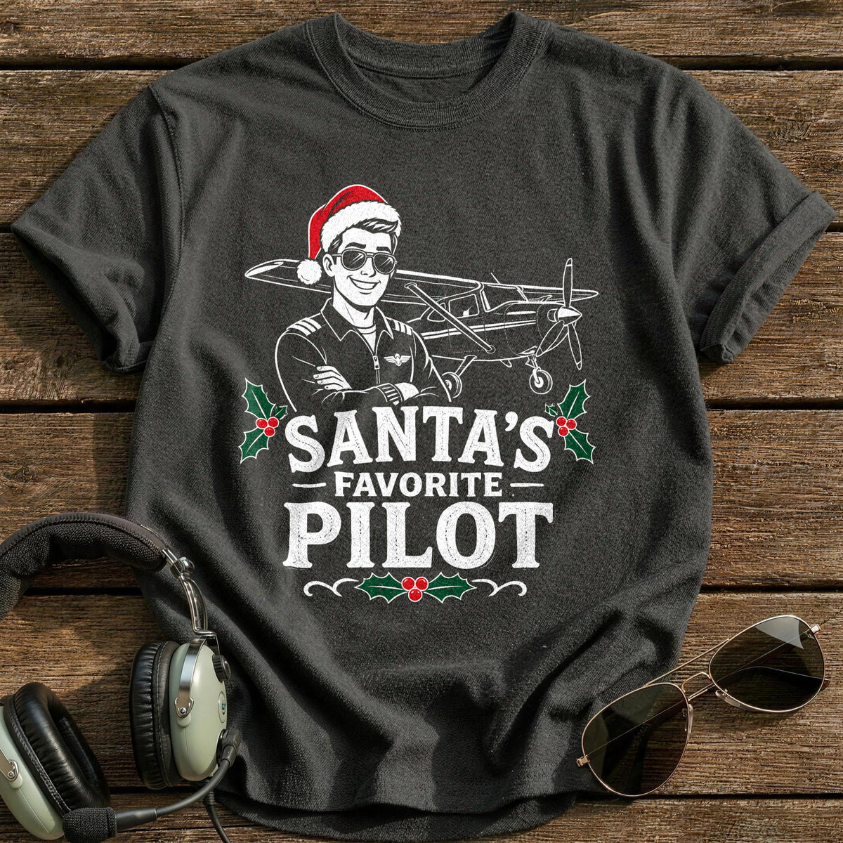 Santa's Favorite Pilot 50 T-Shirt - Charcoal