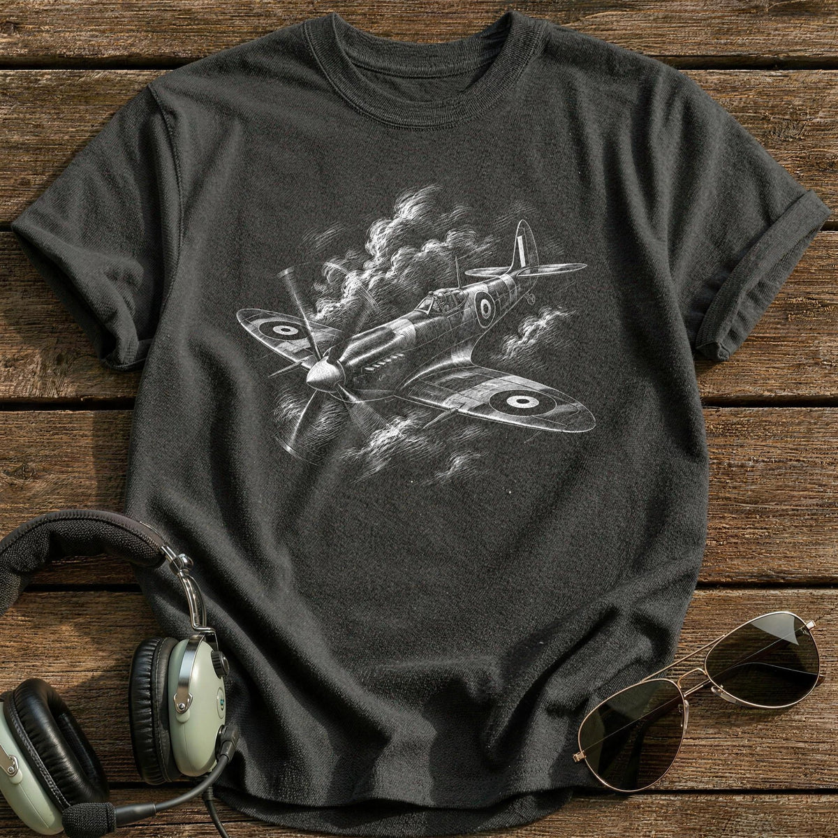 Scratchboard Fighter 35 T-Shirt - Charcoal