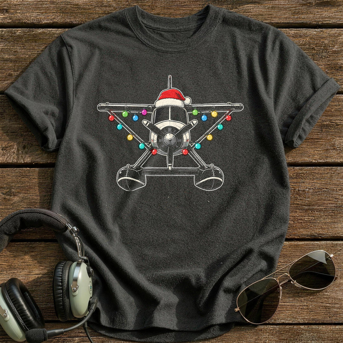 Seaplane Christmas Lights 83 T-Shirt - Charcoal