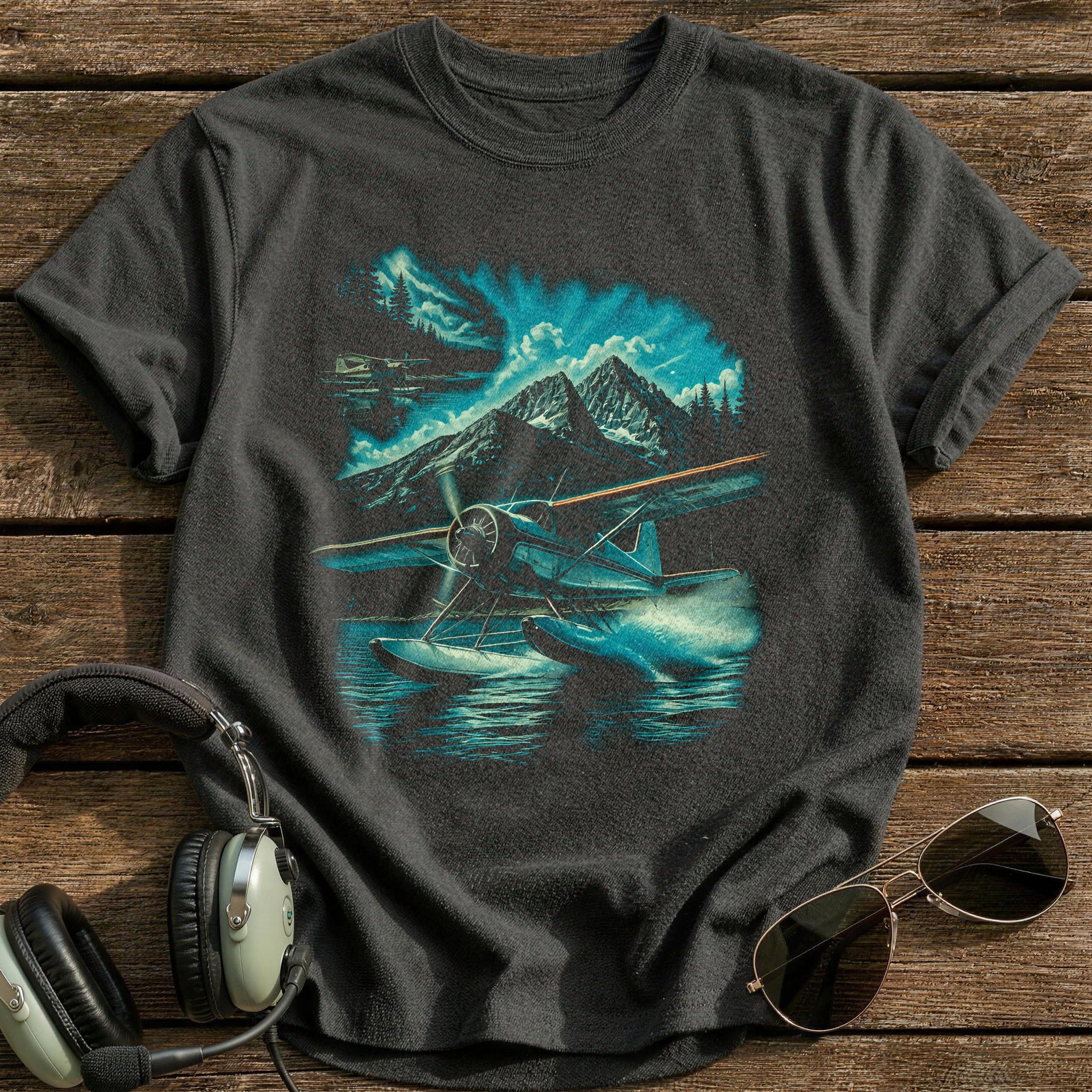 Seaplane Mountains T-Shirt - Charcoal