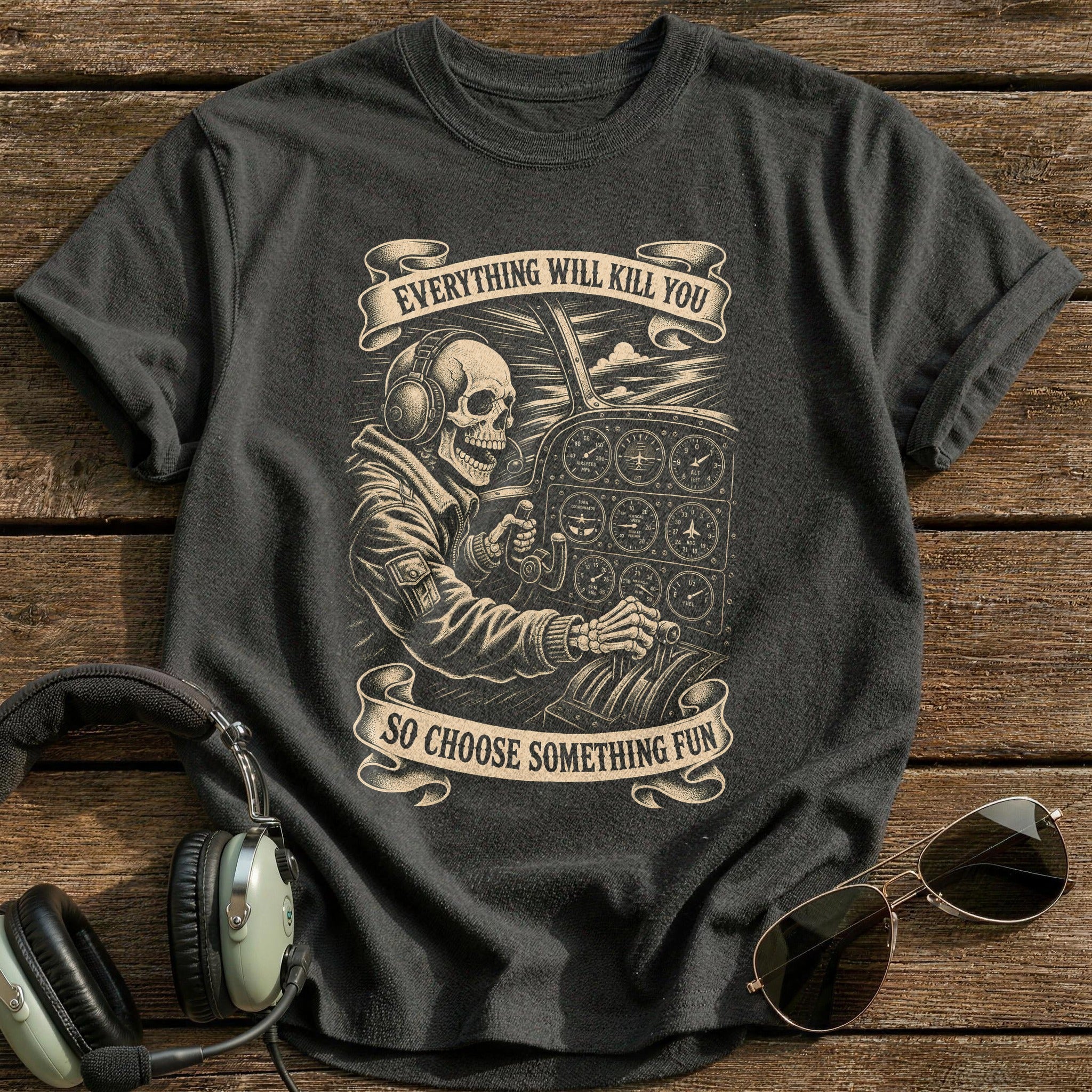 Skeleton at the Stick T-Shirt - Charcoal