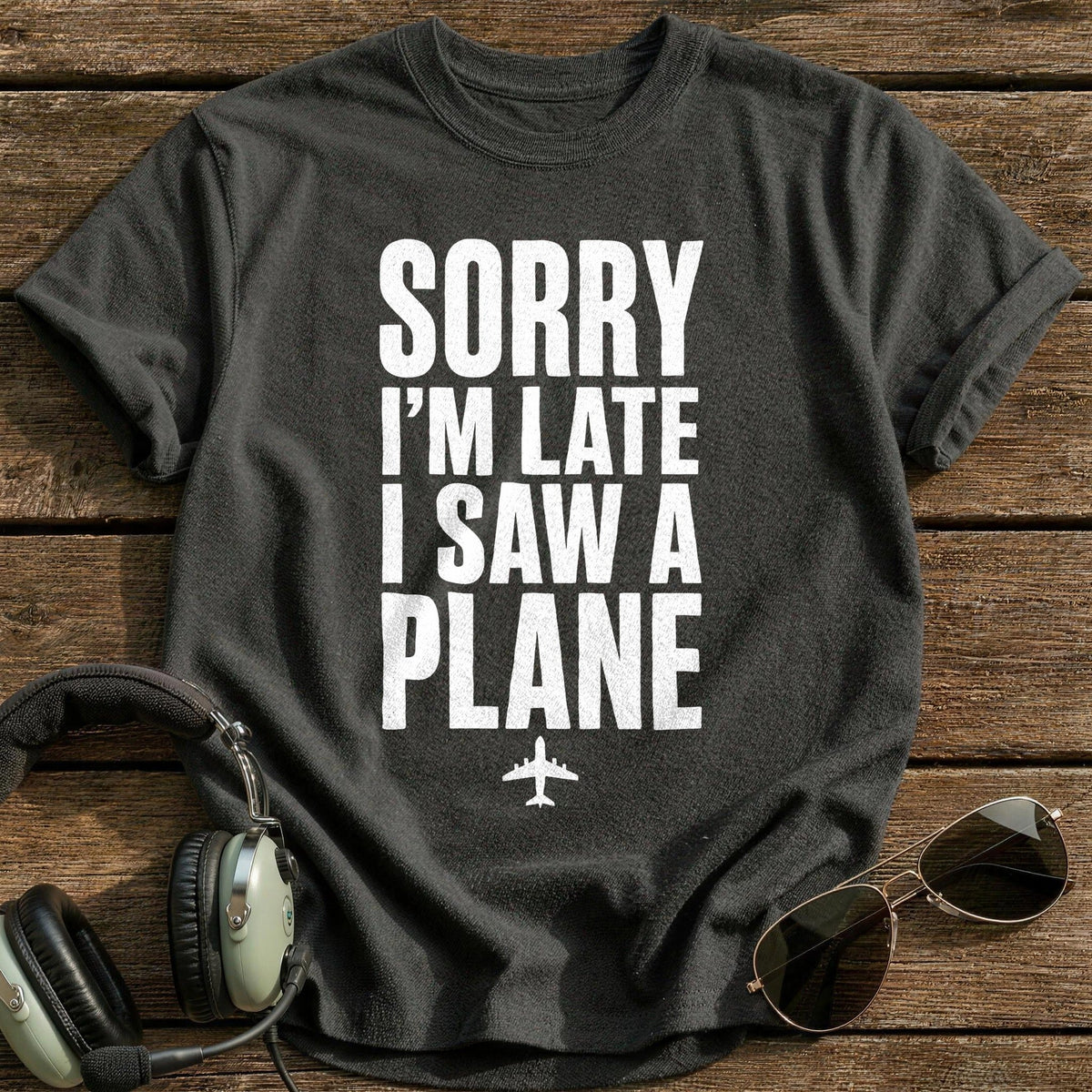 Sorry Late Saw Plane 52 Kids T-Shirt - Charcoal