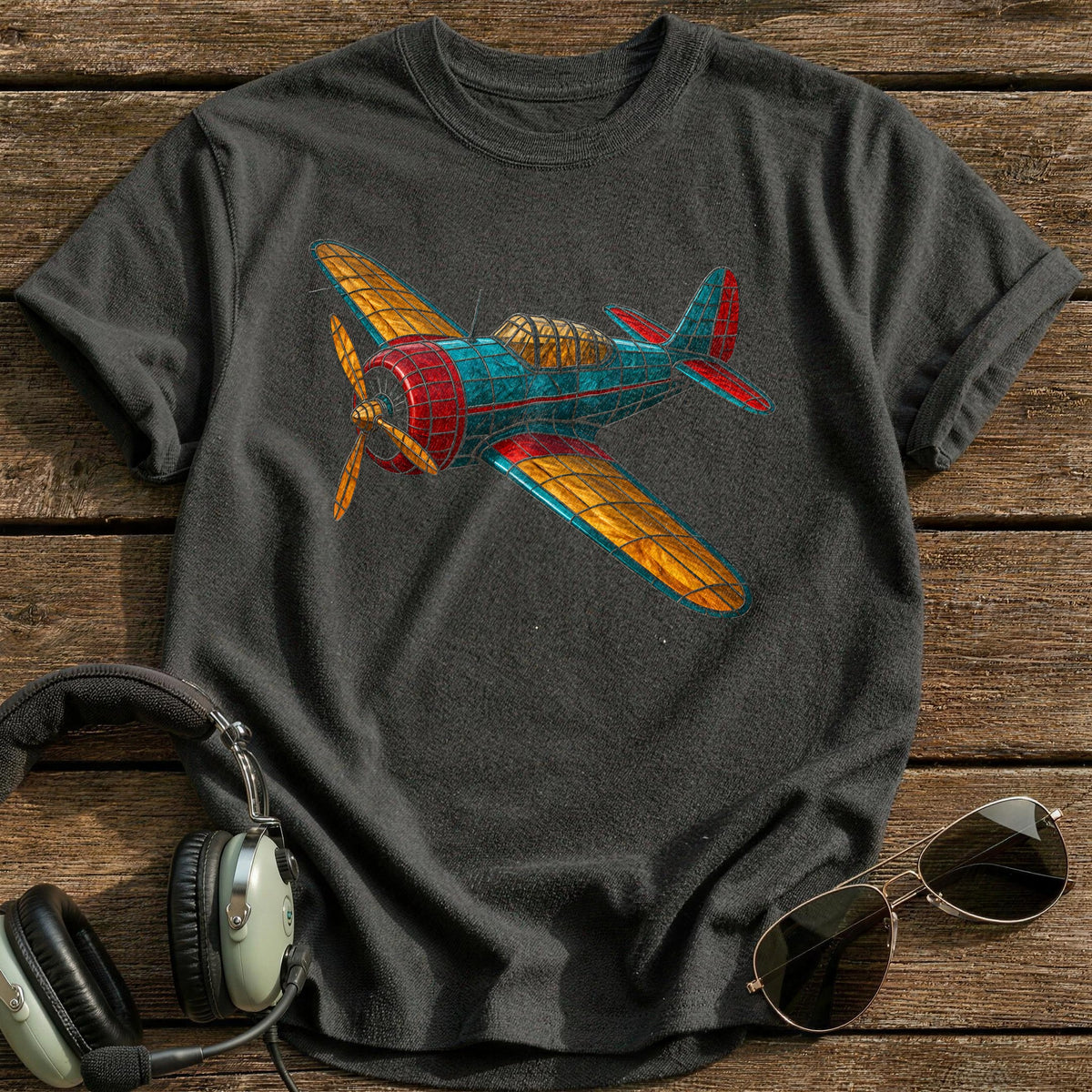 Stained Glass Plane 93 T-Shirt - Charcoal