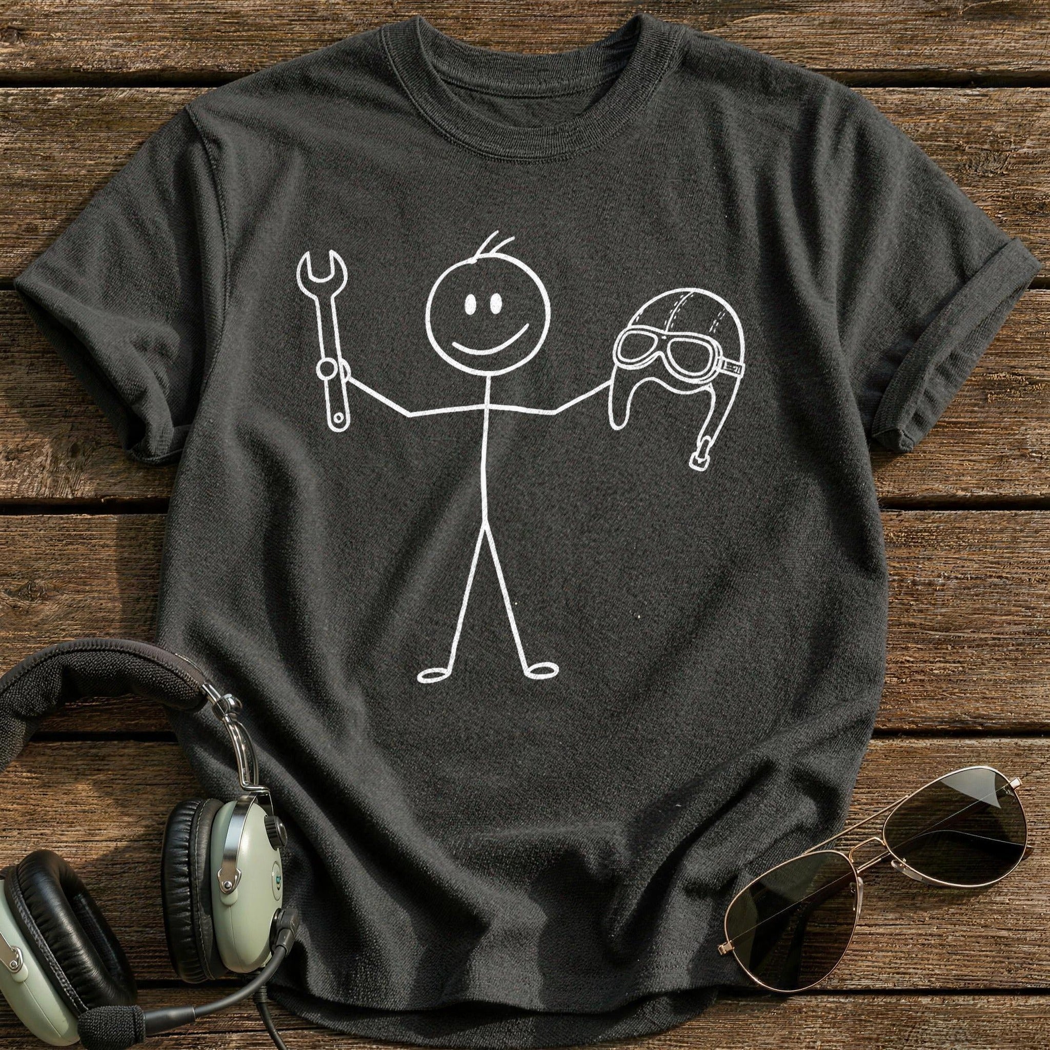 Stick Figure Aviator T-Shirt - Charcoal