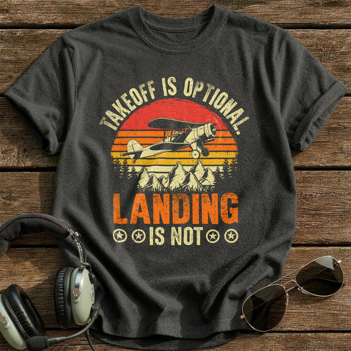 Takeoff Is Optional Landing Is Not T-Shirt - Charcoal
