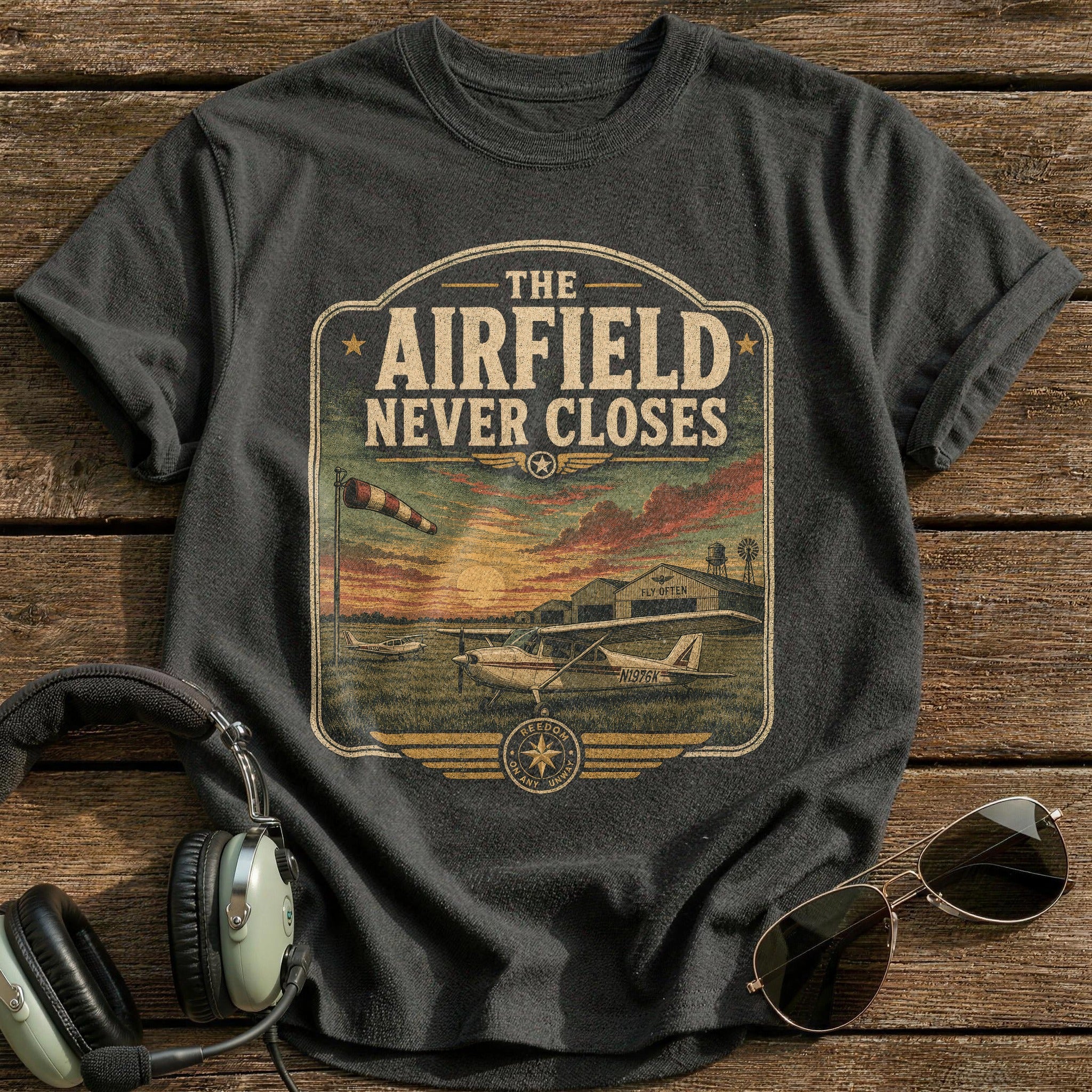 The Airfield Never Closes T-Shirt - Charcoal