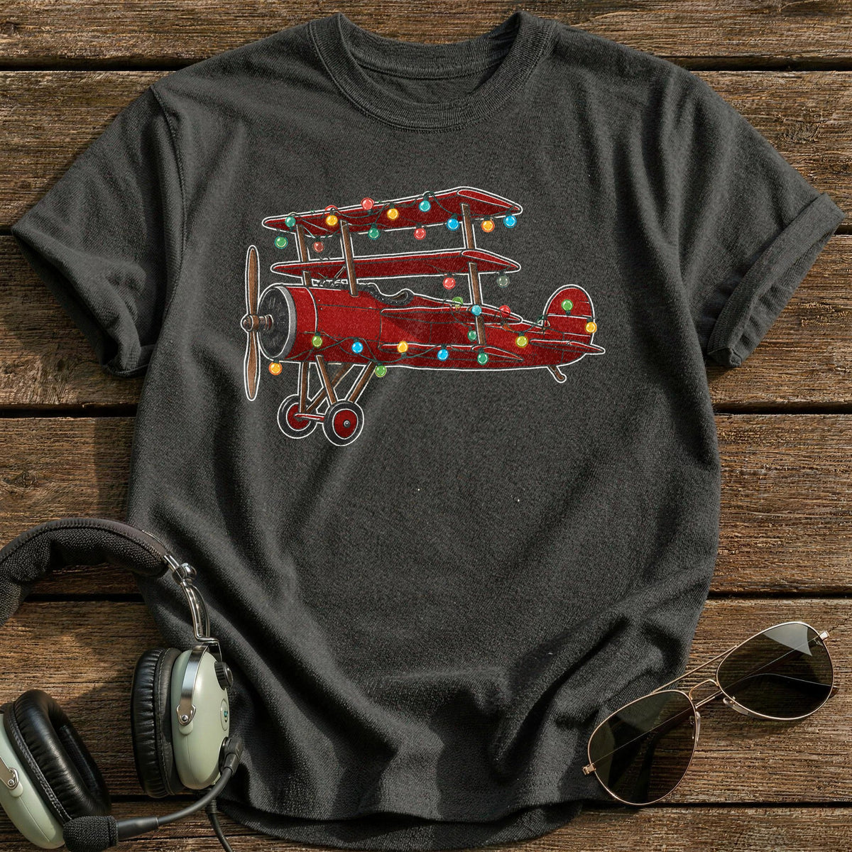 Triplane Christmas Lights 33 T-Shirt - Charcoal