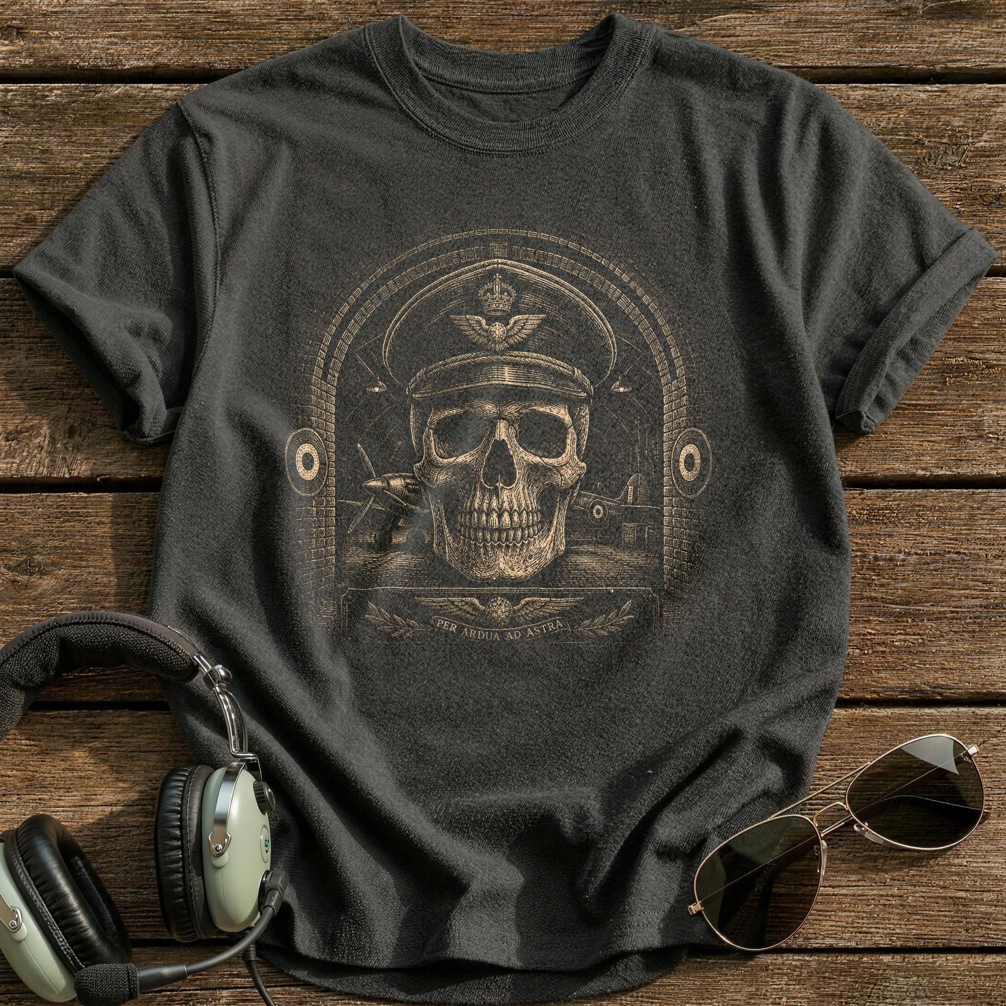 Tunnel Skull Pilot Cap T-Shirt - Charcoal