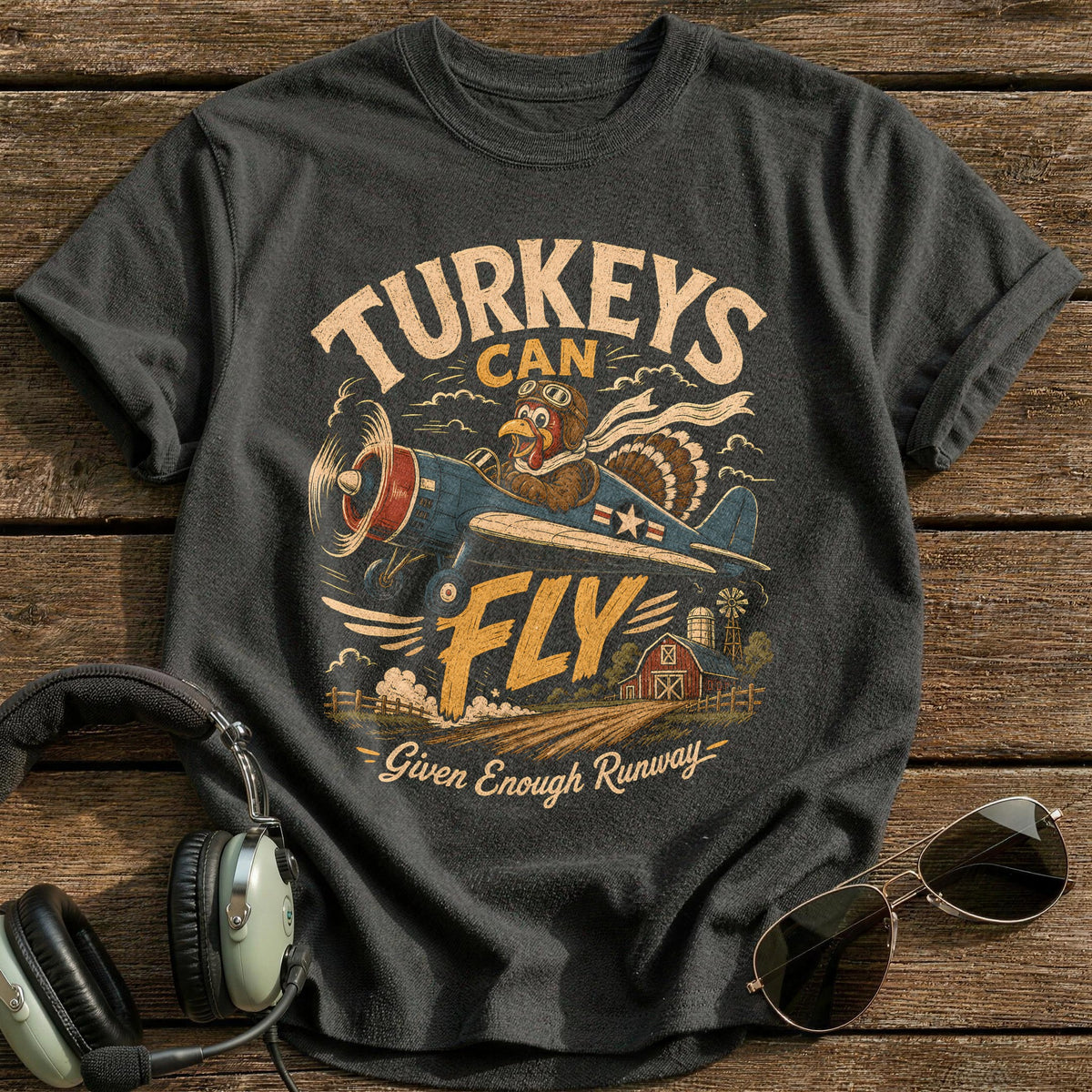 Turkeys Can Fly Given Enough Runway 1 T-Shirt - Charcoal