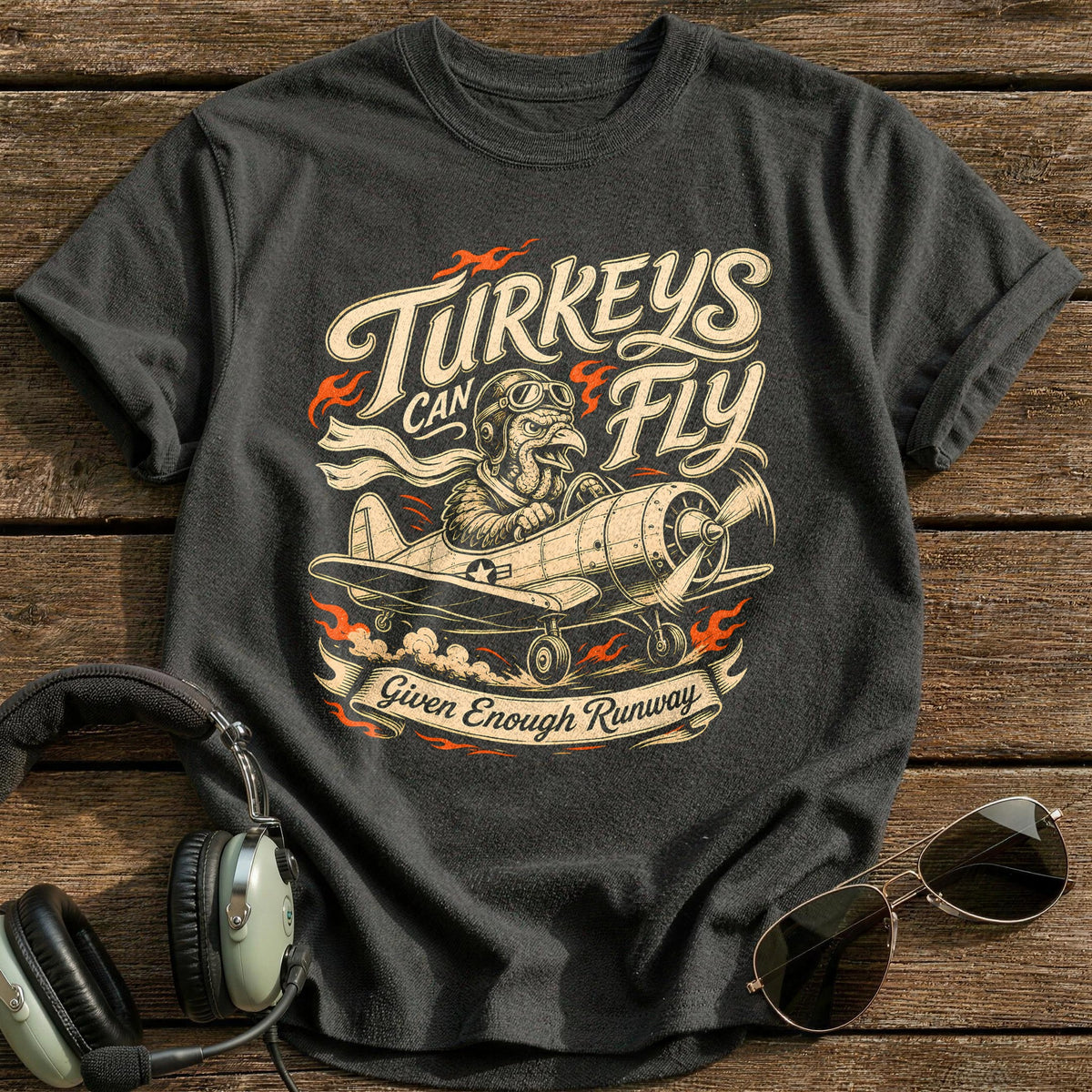 Turkeys Can Fly Given Enough Runway 11 T-Shirt - Charcoal
