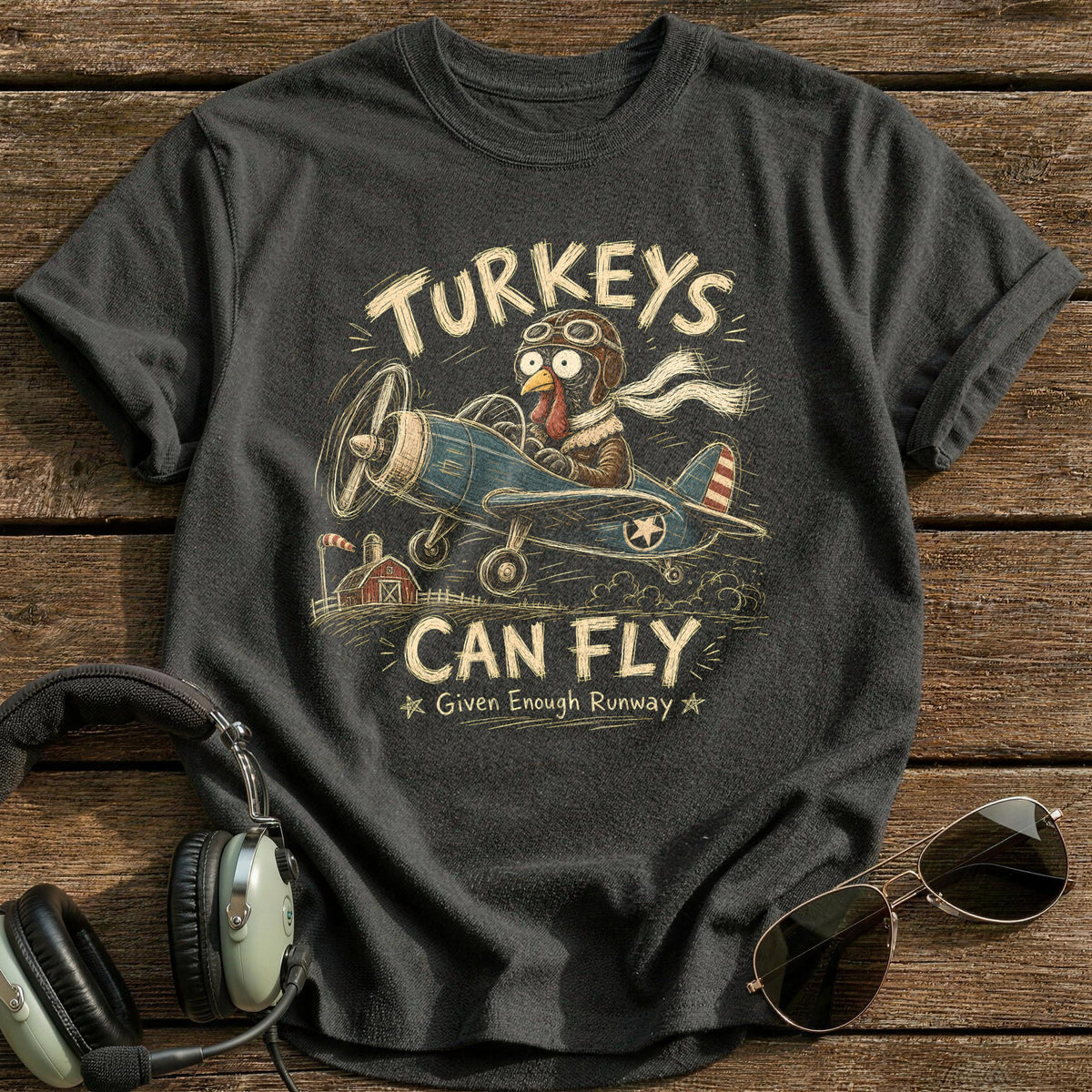 Turkeys Can Fly Given Enough Runway 12 T-Shirt - Charcoal